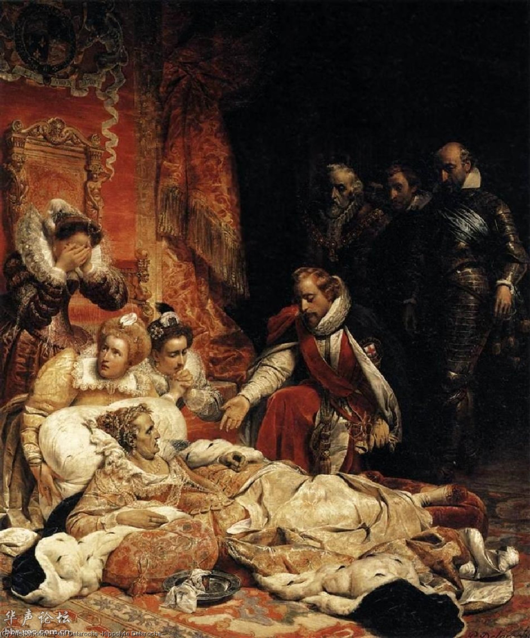 Wikioo.org - The Encyclopedia of Fine Arts - Painting, Artwork by Paul Delaroche (Hippolyte Delaroche) - The Death of Elizabeth I, Queen of England