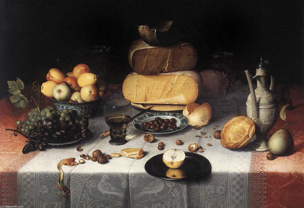 Wikioo.org – La Enciclopedia de las Bellas Artes - Pintura, Obras de arte de Floris Claesz Van Dijck - Vector puesto con Quesos y Frutas