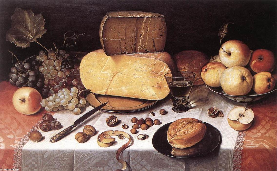 Wikioo.org - The Encyclopedia of Fine Arts - Painting, Artwork by Floris Claesz Van Dijck - Still-Life with Fruit, Nuts and Cheese