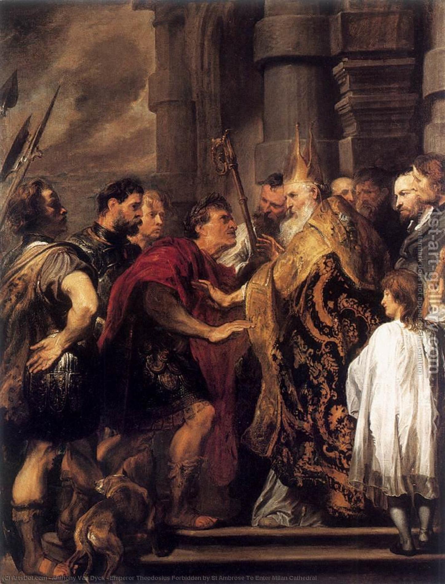Wikioo.org - The Encyclopedia of Fine Arts - Painting, Artwork by Anthony Van Dyck - Emperor Theodosius Forbidden by St Ambrose To Enter Milan Cathedral