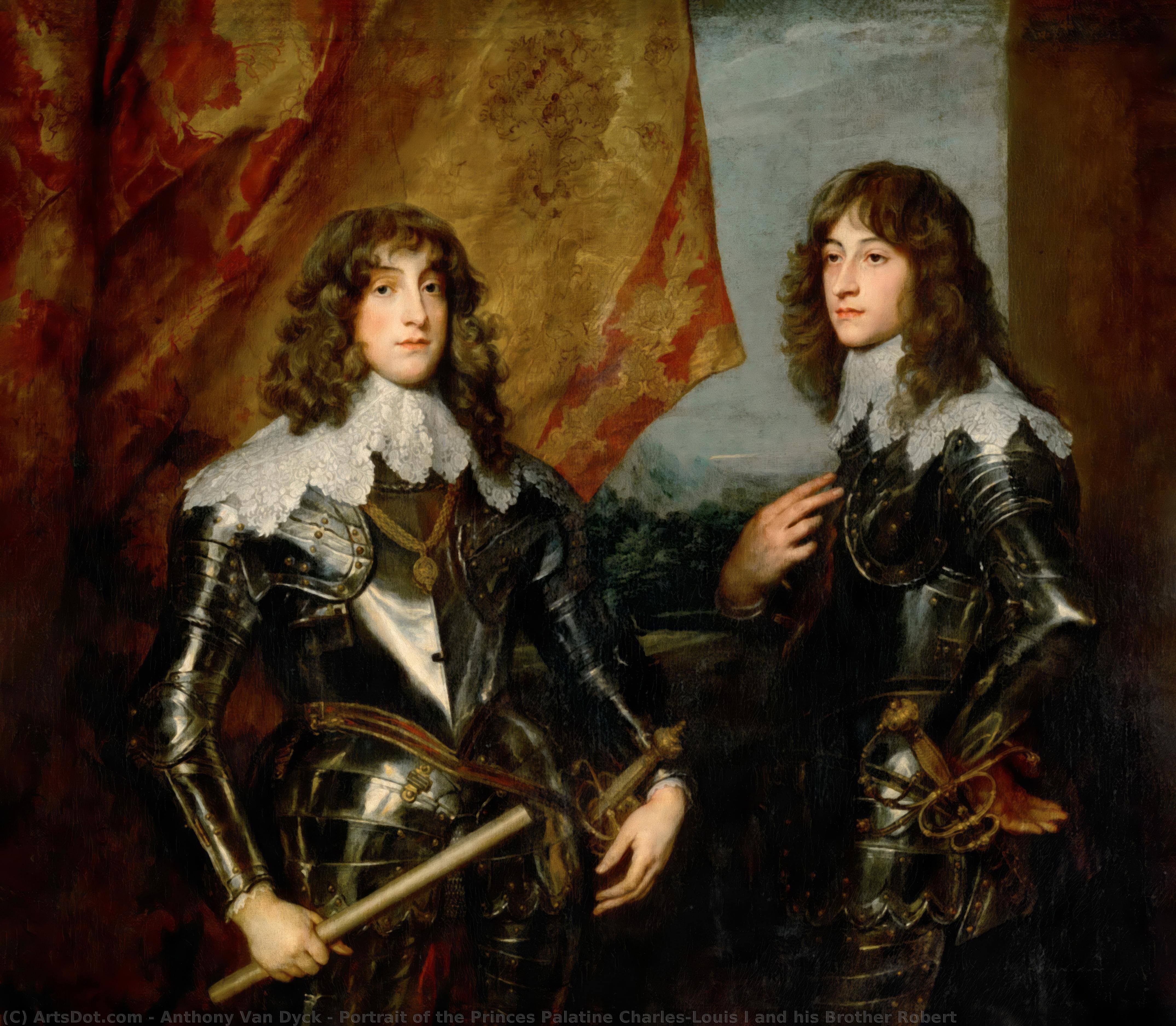 Wikioo.org - The Encyclopedia of Fine Arts - Painting, Artwork by Anthony Van Dyck - Portrait of the Princes Palatine Charles-Louis I and his Brother Robert
