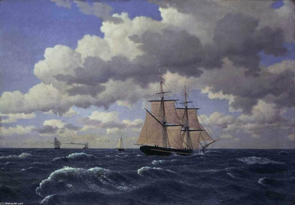 Wikioo.org - สารานุกรมวิจิตรศิลป์ - จิตรกรรม Christoffer Wilhelm Eckersberg - A Brig under Sail in Fair Weather