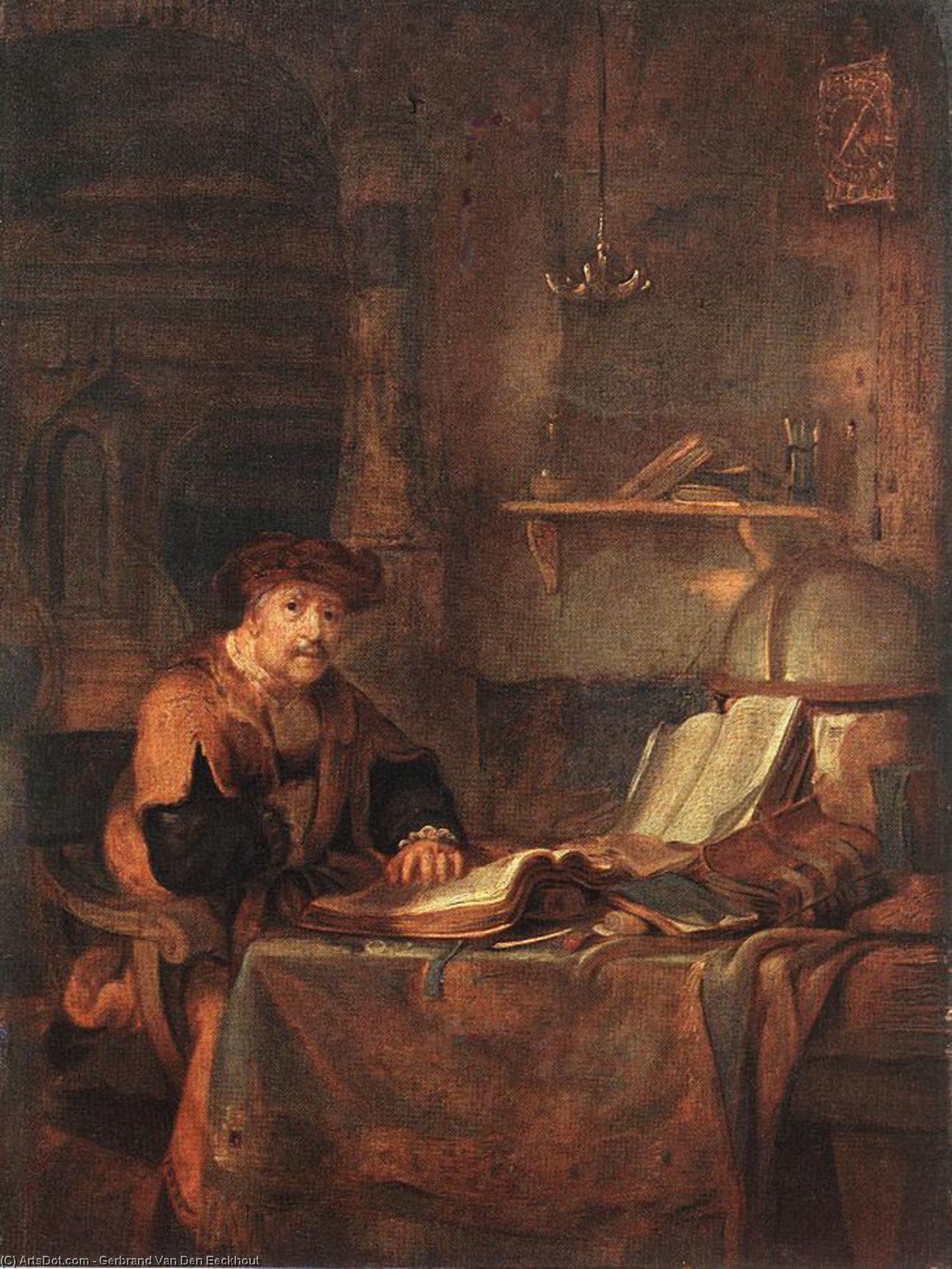 Wikioo.org - The Encyclopedia of Fine Arts - Painting, Artwork by Gerbrand Van Den Eeckhout - Scholar with his Books