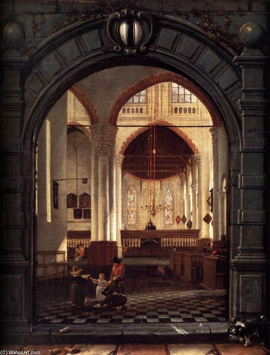 Wikioo.org - The Encyclopedia of Fine Arts - Painting, Artwork by Louys Aernoutsz Elsevier - Interior of the Oude Kerk, Delft, Seen through a Stone Archway
