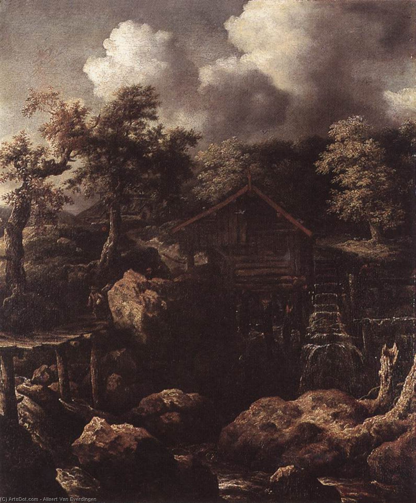Wikioo.org - The Encyclopedia of Fine Arts - Painting, Artwork by Allart Van Everdingen - Forest Scene with Water-Mill