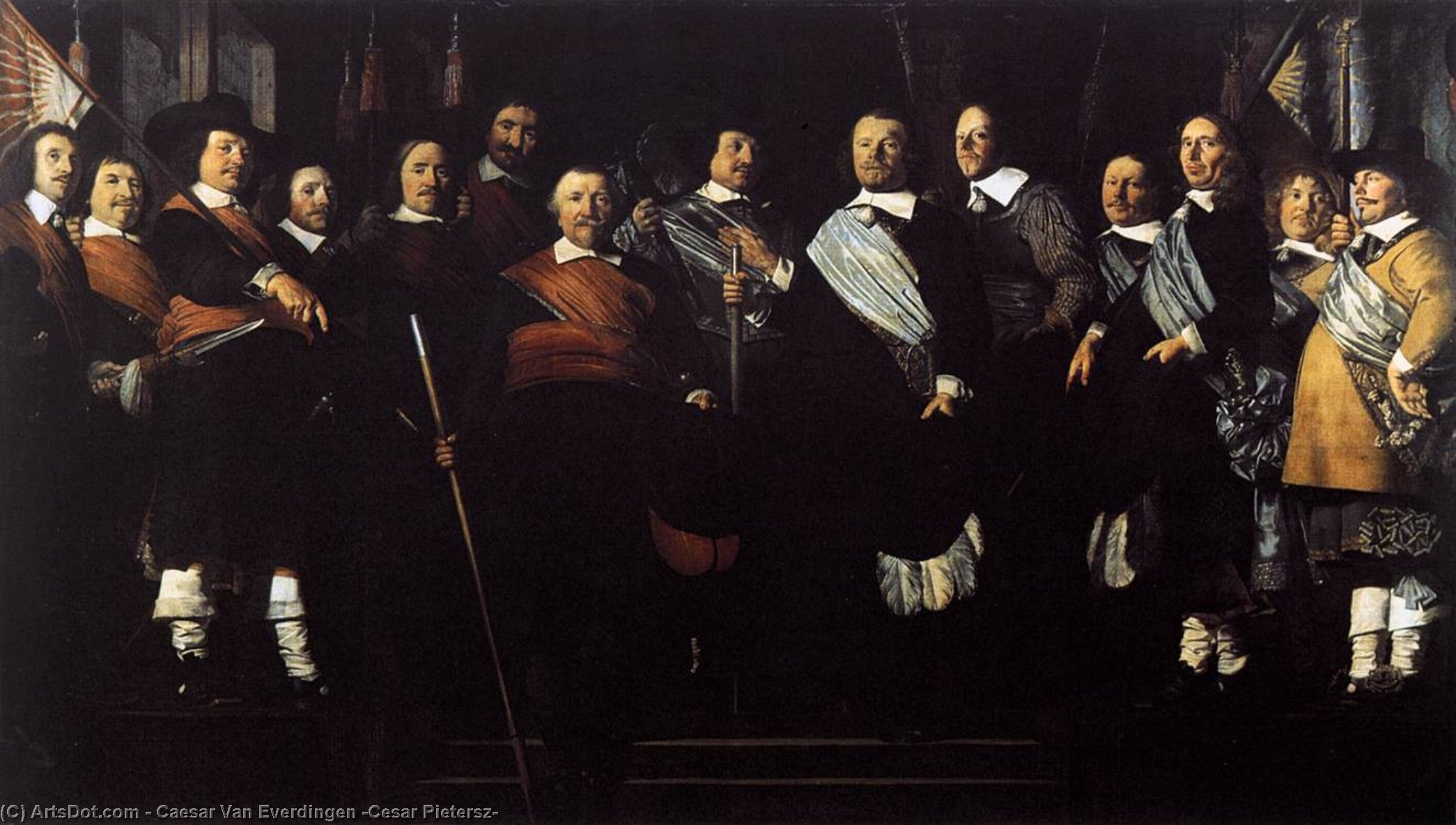 Wikioo.org - The Encyclopedia of Fine Arts - Painting, Artwork by Caesar Van Everdingen (Cesar Pietersz) - Officers and Standard-Bearers of the Old Civic Guard