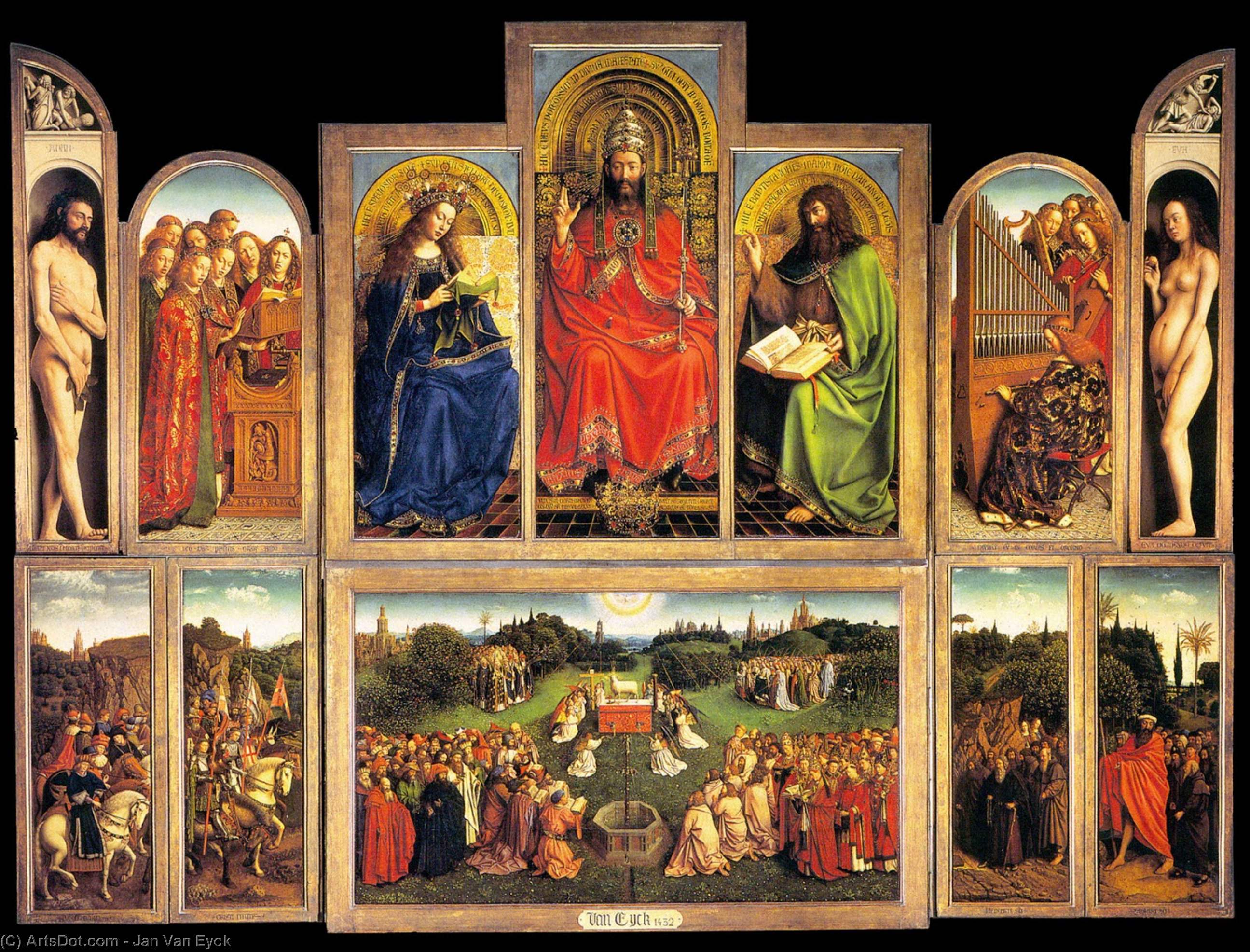 Wikioo.org - Die Enzyklopädie bildender Kunst - Malerei, Kunstwerk von Jan Van Eyck - Der Genter Altar flügel  geöffnet