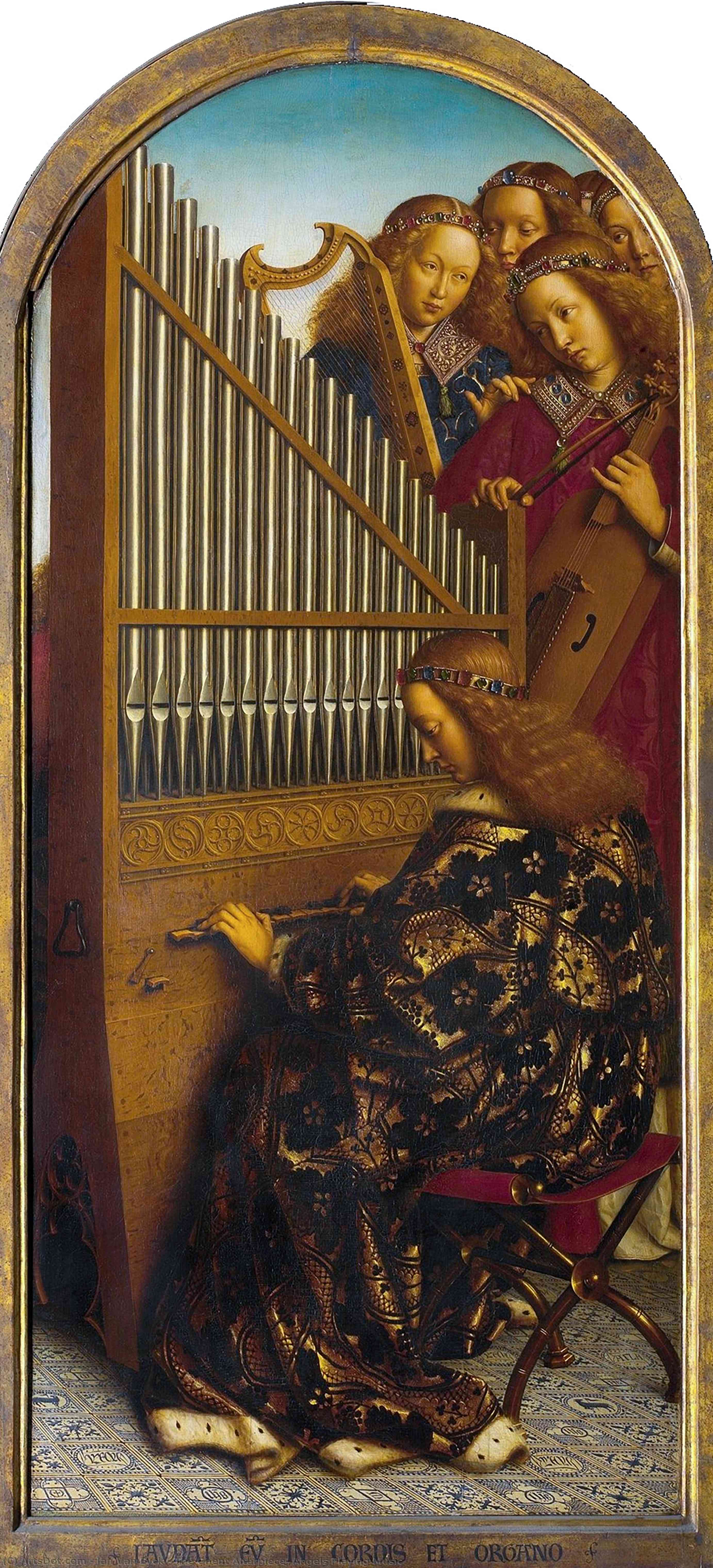 Wikoo.org - موسوعة الفنون الجميلة - اللوحة، العمل الفني Jan Van Eyck - The Ghent Altarpiece: Angels Playing Music