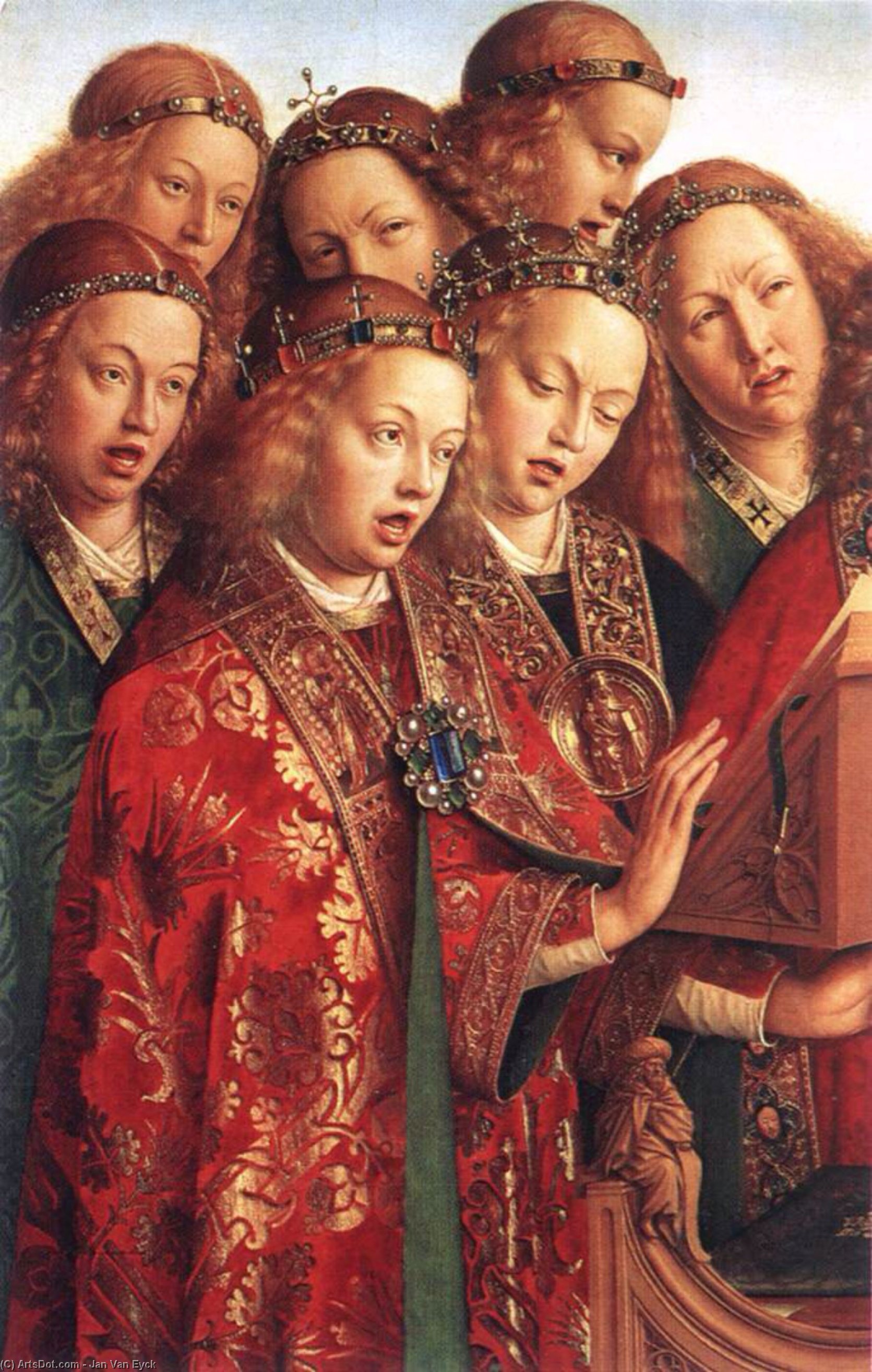 Wikioo.org - The Encyclopedia of Fine Arts - Painting, Artwork by Jan Van Eyck - The Ghent Altarpiece: Singing Angels (detail)