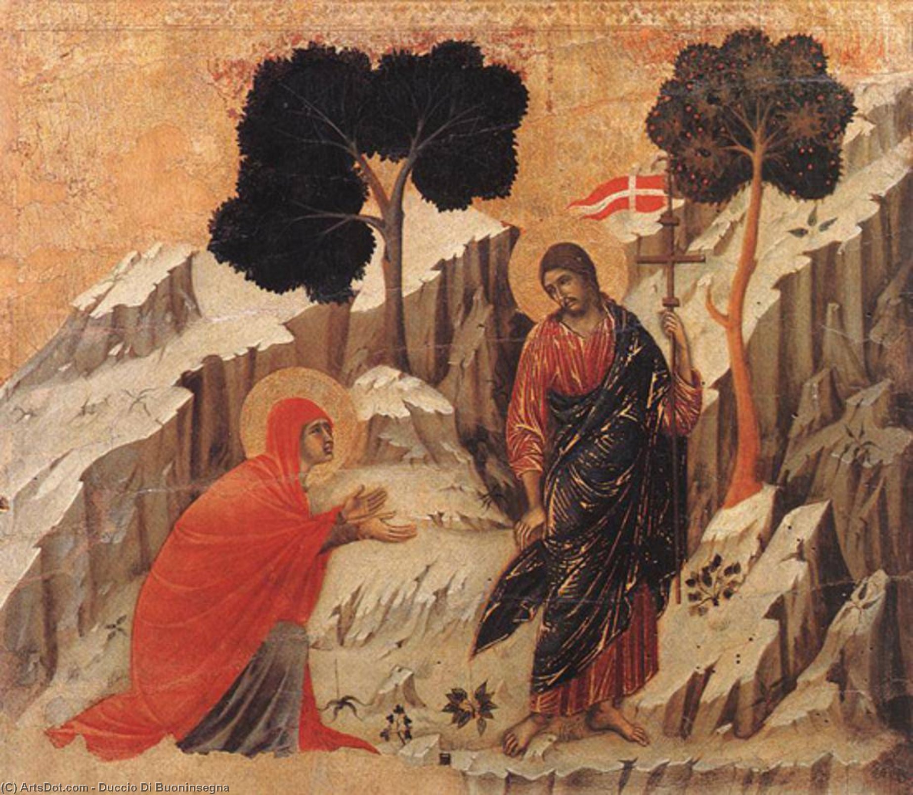 WikiOO.org - אנציקלופדיה לאמנויות יפות - ציור, יצירות אמנות Duccio Di Buoninsegna - Appearence to Mary Magdalene (Noli me tangere)