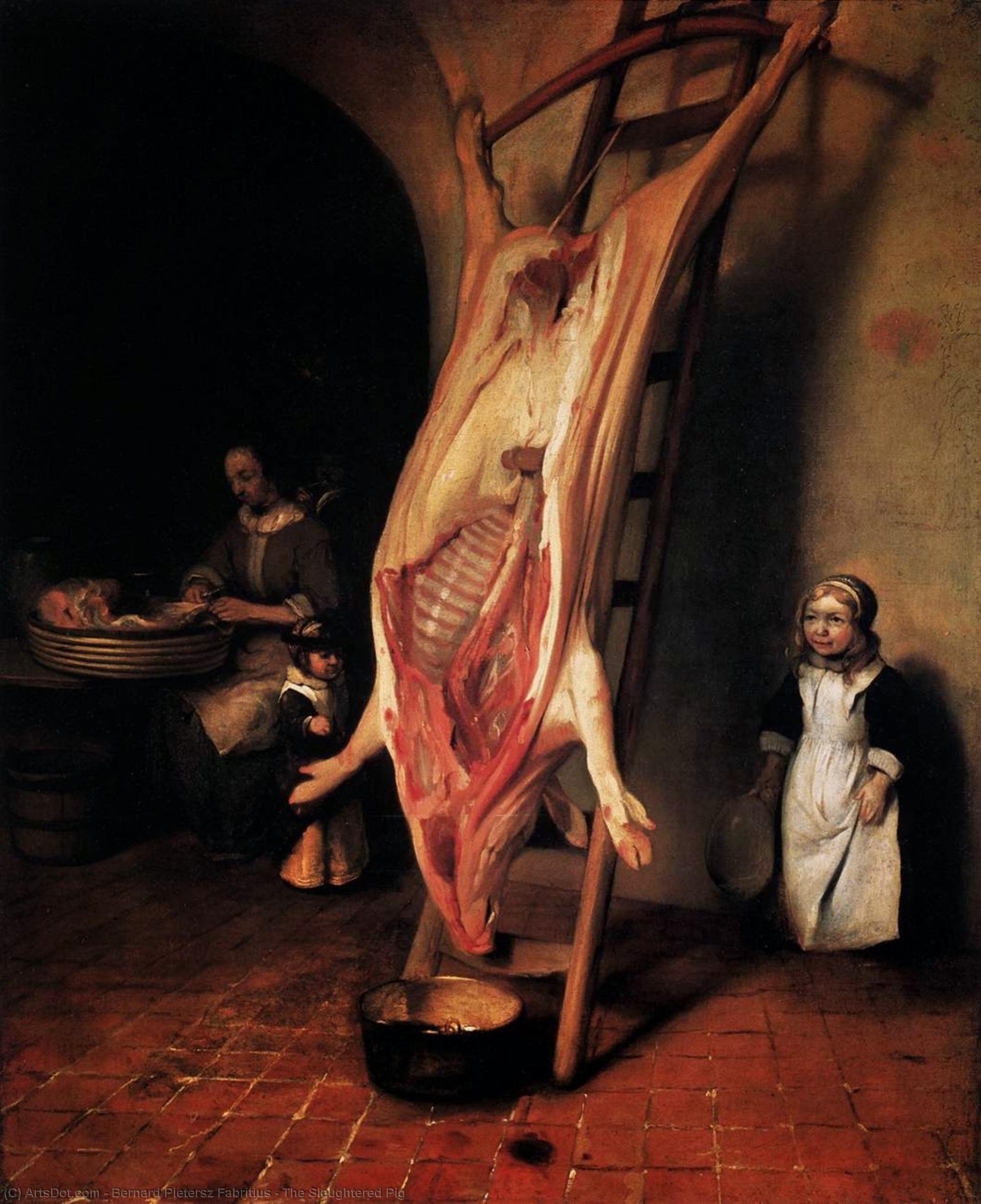 Wikioo.org - The Encyclopedia of Fine Arts - Painting, Artwork by Bernard Pietersz Fabritius - The Slaughtered Pig