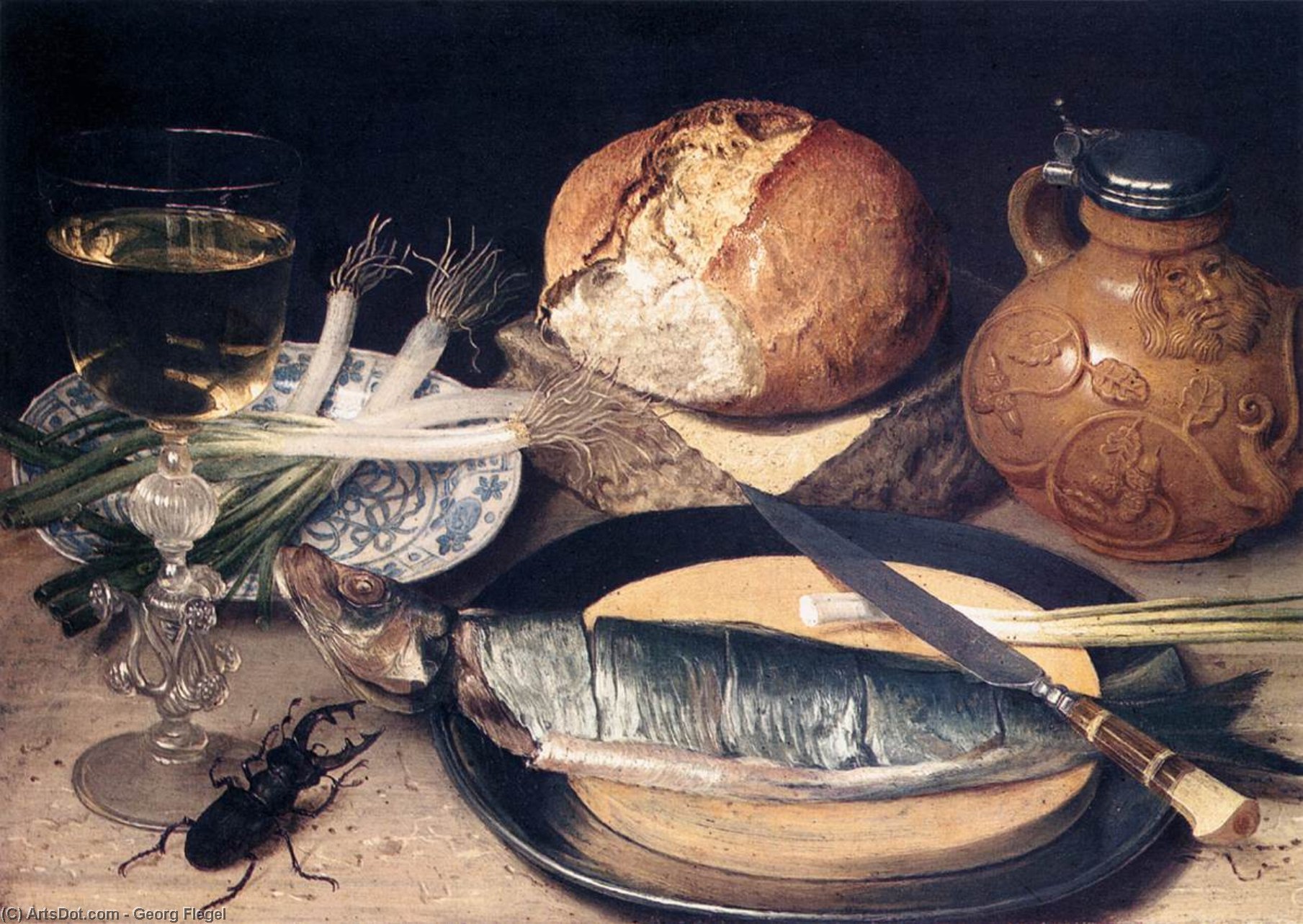 Wikioo.org - The Encyclopedia of Fine Arts - Painting, Artwork by Georg Flegel - Still Life with Stag Beetle