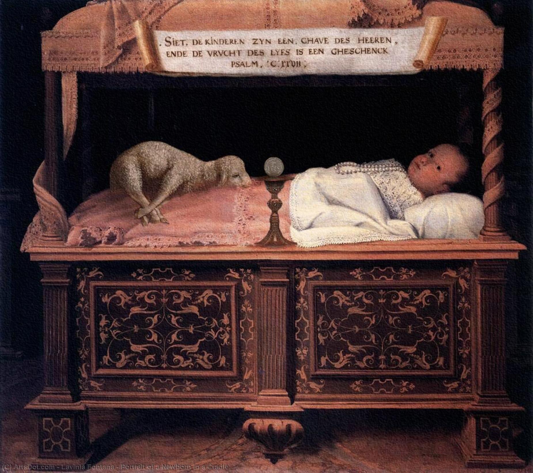Wikioo.org - The Encyclopedia of Fine Arts - Painting, Artwork by Lavinia Fontana - Portrait of a Newborn in a Cradle