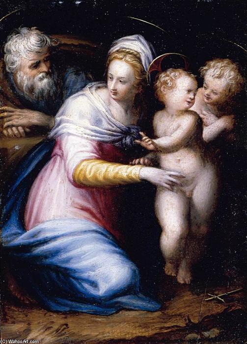 Wikioo.org – La Enciclopedia de las Bellas Artes - Pintura, Obras de arte de Prospero Fontana - santa familia con el `infant` san juan el Baptist