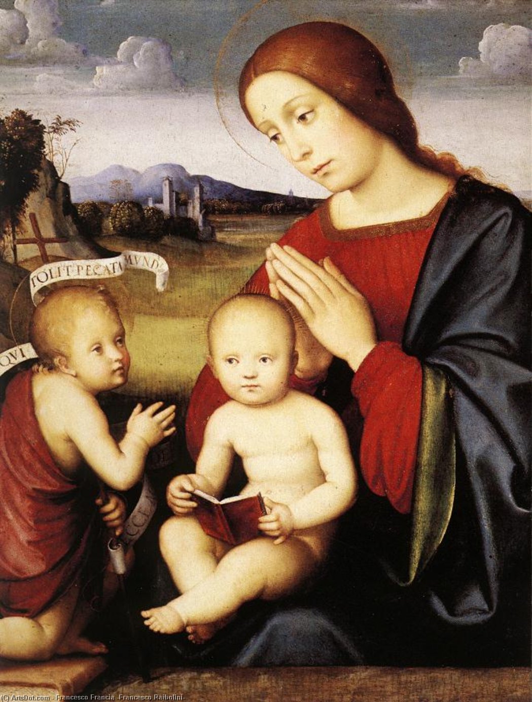 WikiOO.org - Encyclopedia of Fine Arts - Lukisan, Artwork Francesco Francia (Francesco Raibolini) - Madonna and Child with the Infant St John the Baptist