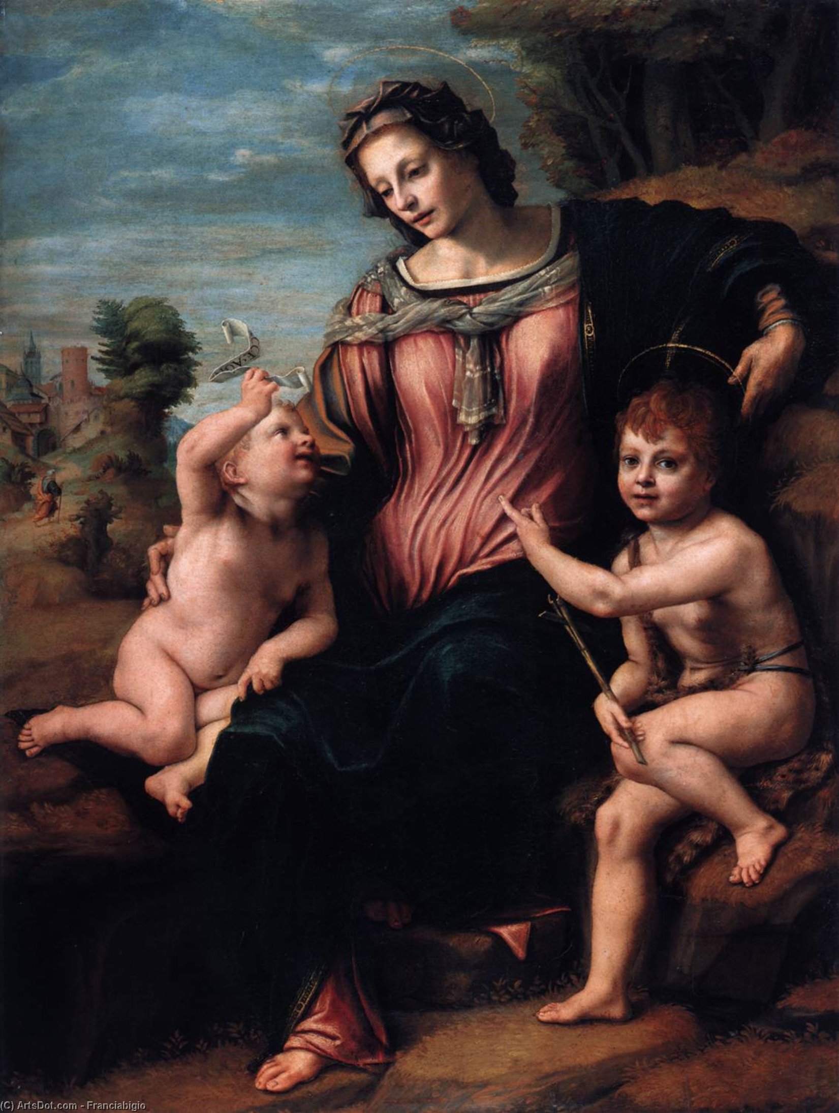 Wikioo.org - The Encyclopedia of Fine Arts - Painting, Artwork by Franciabigio - Madonna with Child and the Young St John
