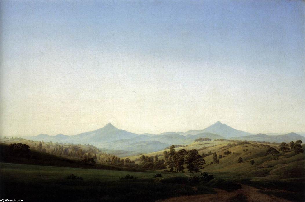 Wikioo.org - The Encyclopedia of Fine Arts - Painting, Artwork by Caspar David Friedrich - Bohemian Landscape with Mount Milleschauer