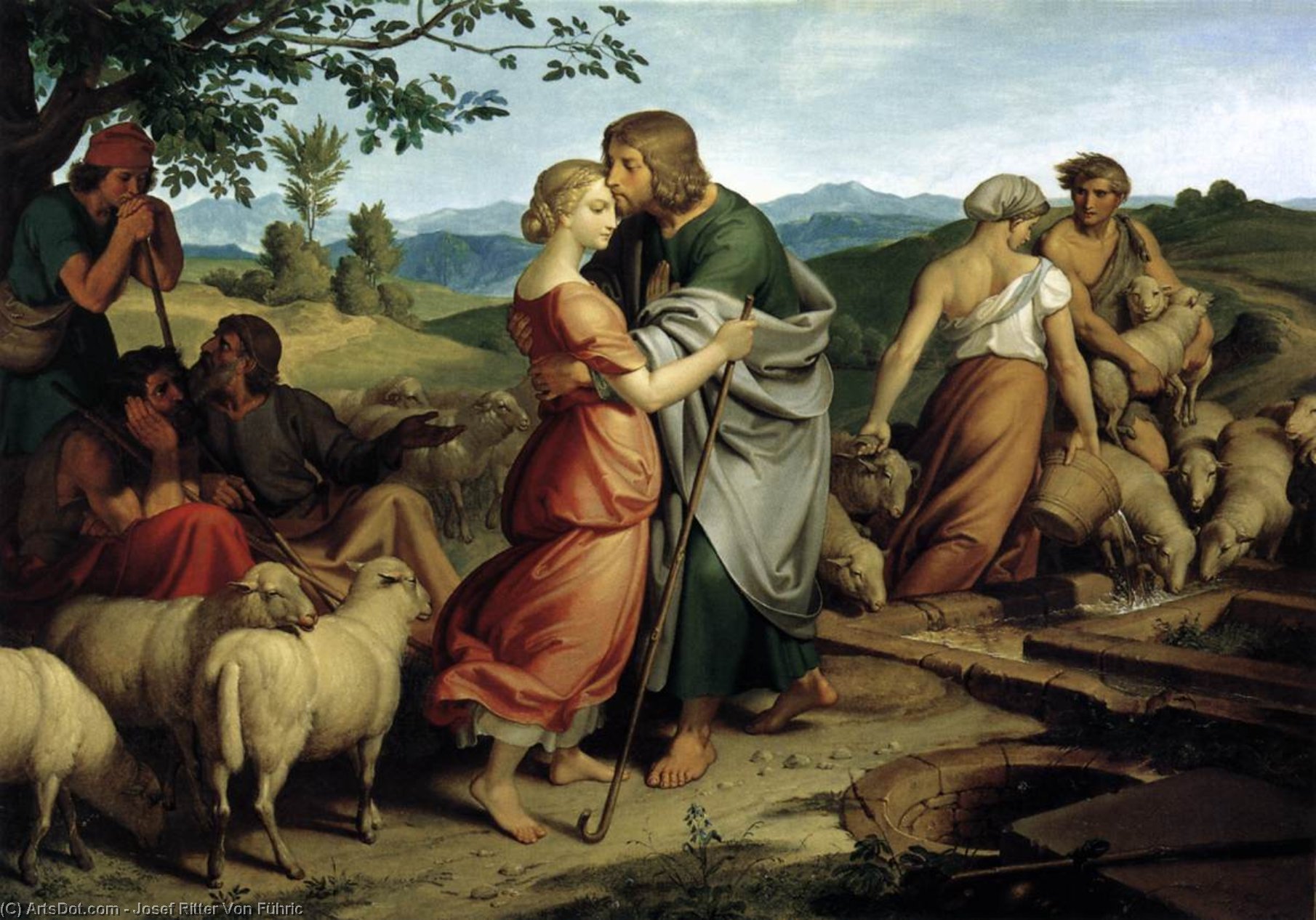 Wikioo.org - The Encyclopedia of Fine Arts - Painting, Artwork by Josef Ritter Von Führic - Jacob Encountering Rachel with her Father's Herds