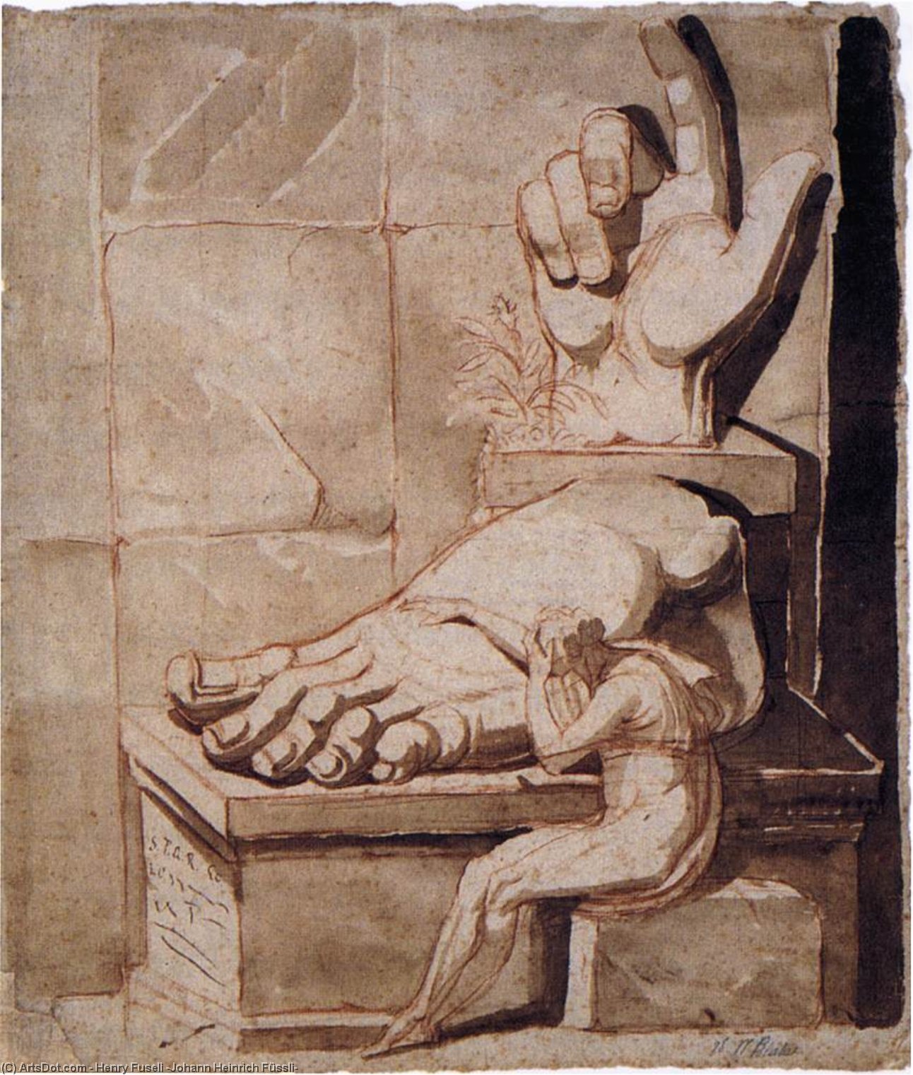Wikioo.org - Encyklopedia Sztuk Pięknych - Malarstwo, Grafika Henry Fuseli (Johann Heinrich Füssli) - The Artist Moved by the Grandeur of Antique Fragments