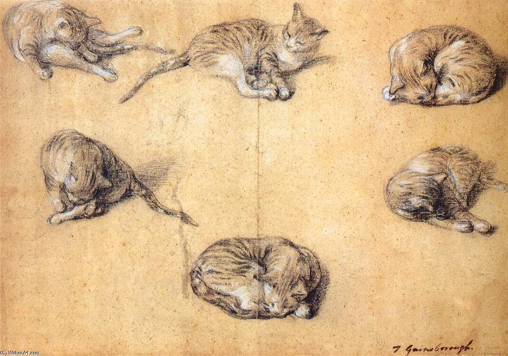 WikiOO.org - Güzel Sanatlar Ansiklopedisi - Resim, Resimler Thomas Gainsborough - Six studies of a cat