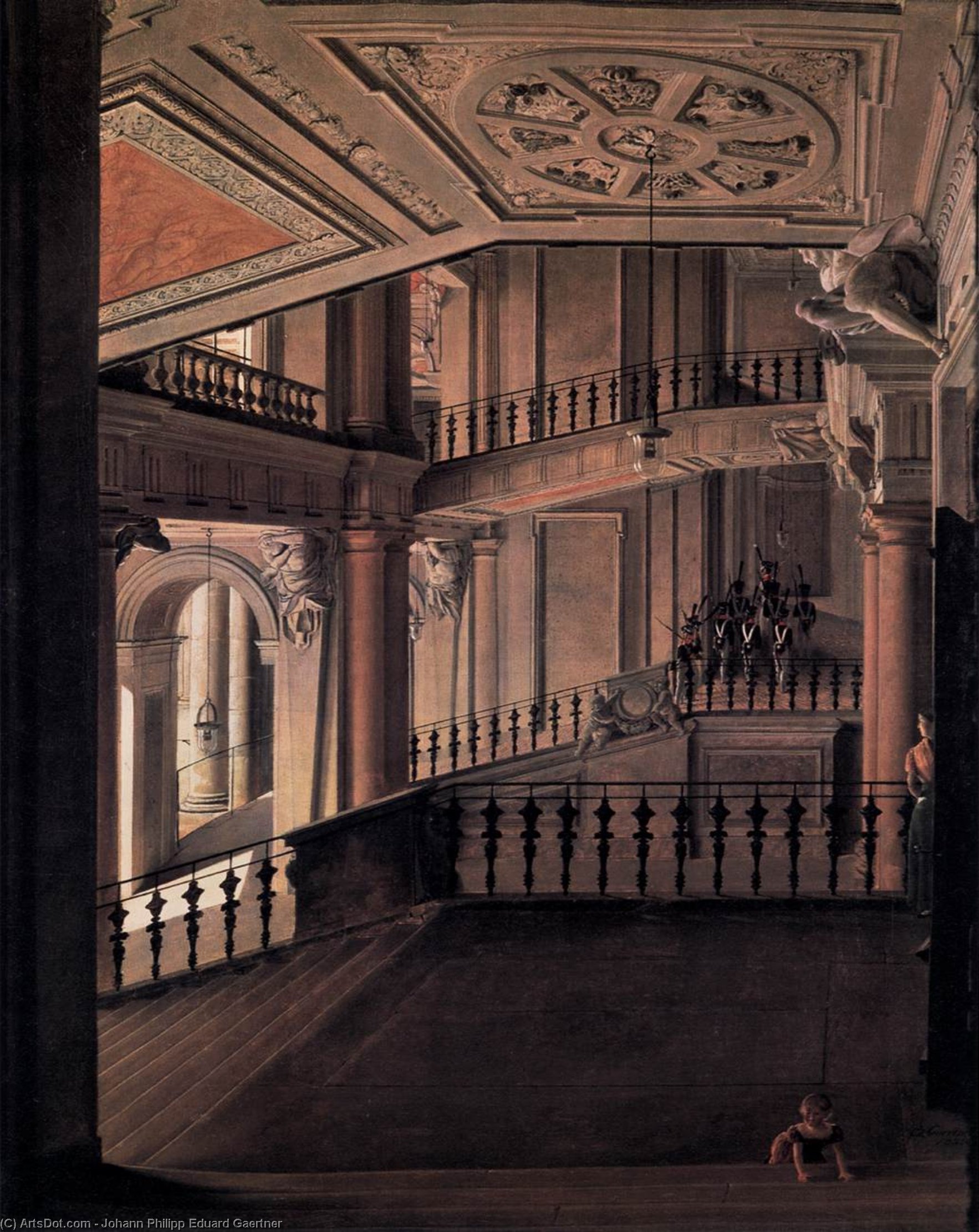 Wikioo.org - The Encyclopedia of Fine Arts - Painting, Artwork by Johann Philipp Eduard Gaertner - Staircase in the Berlin Palace