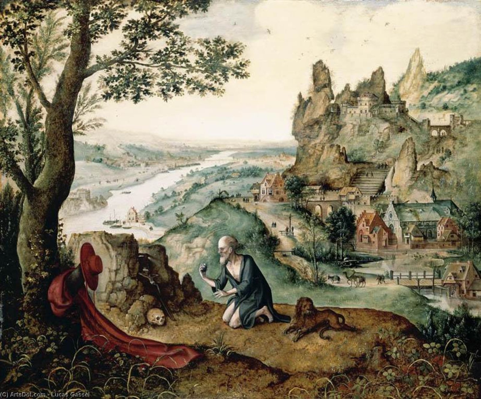 Wikioo.org – L'Encyclopédie des Beaux Arts - Peinture, Oeuvre de Lucas Gassel - paysage avec au  Pénitent  st  Jérôme