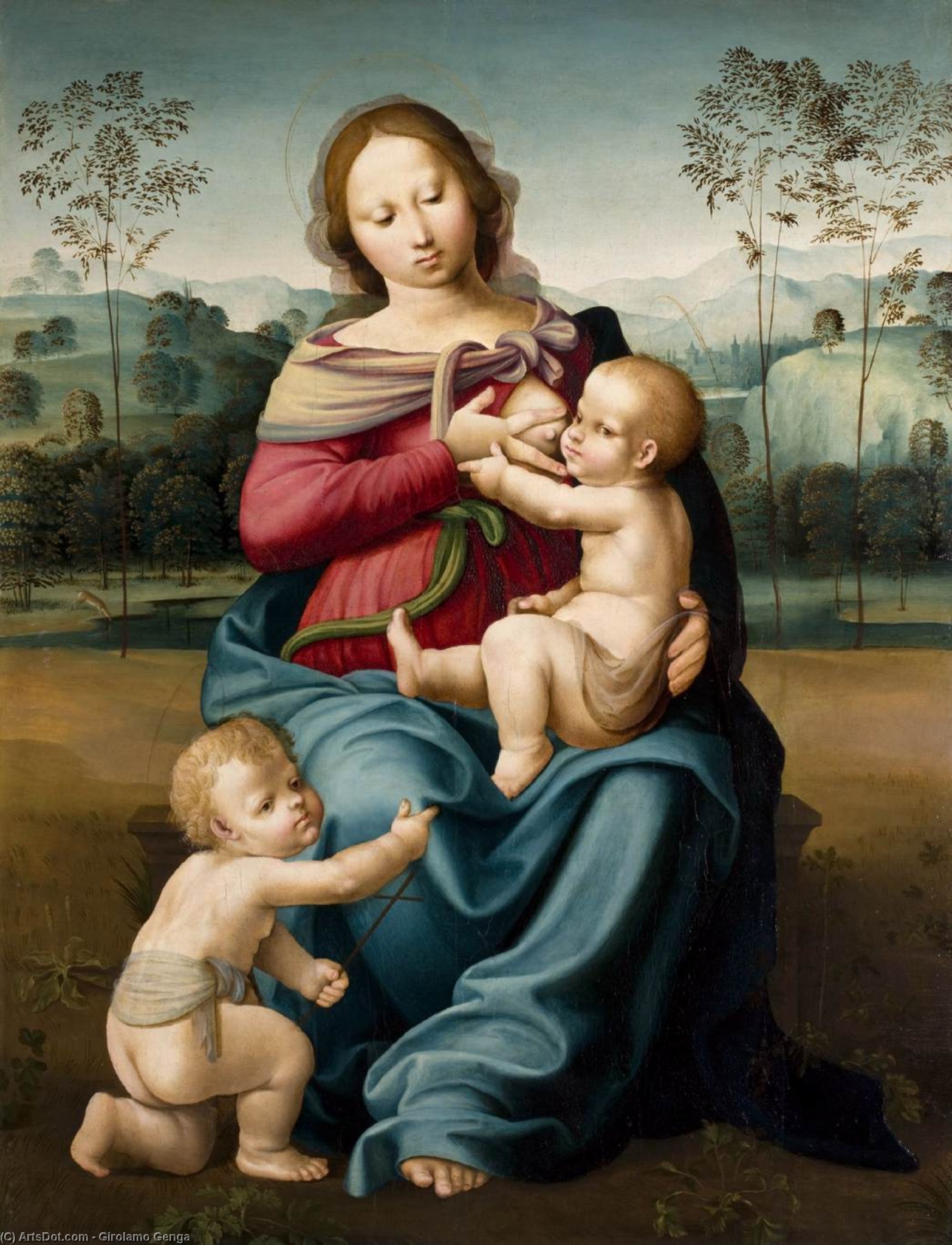 Wikioo.org - The Encyclopedia of Fine Arts - Painting, Artwork by Girolamo Genga - Virgin Nursing the Child with the Infant John the Baptist