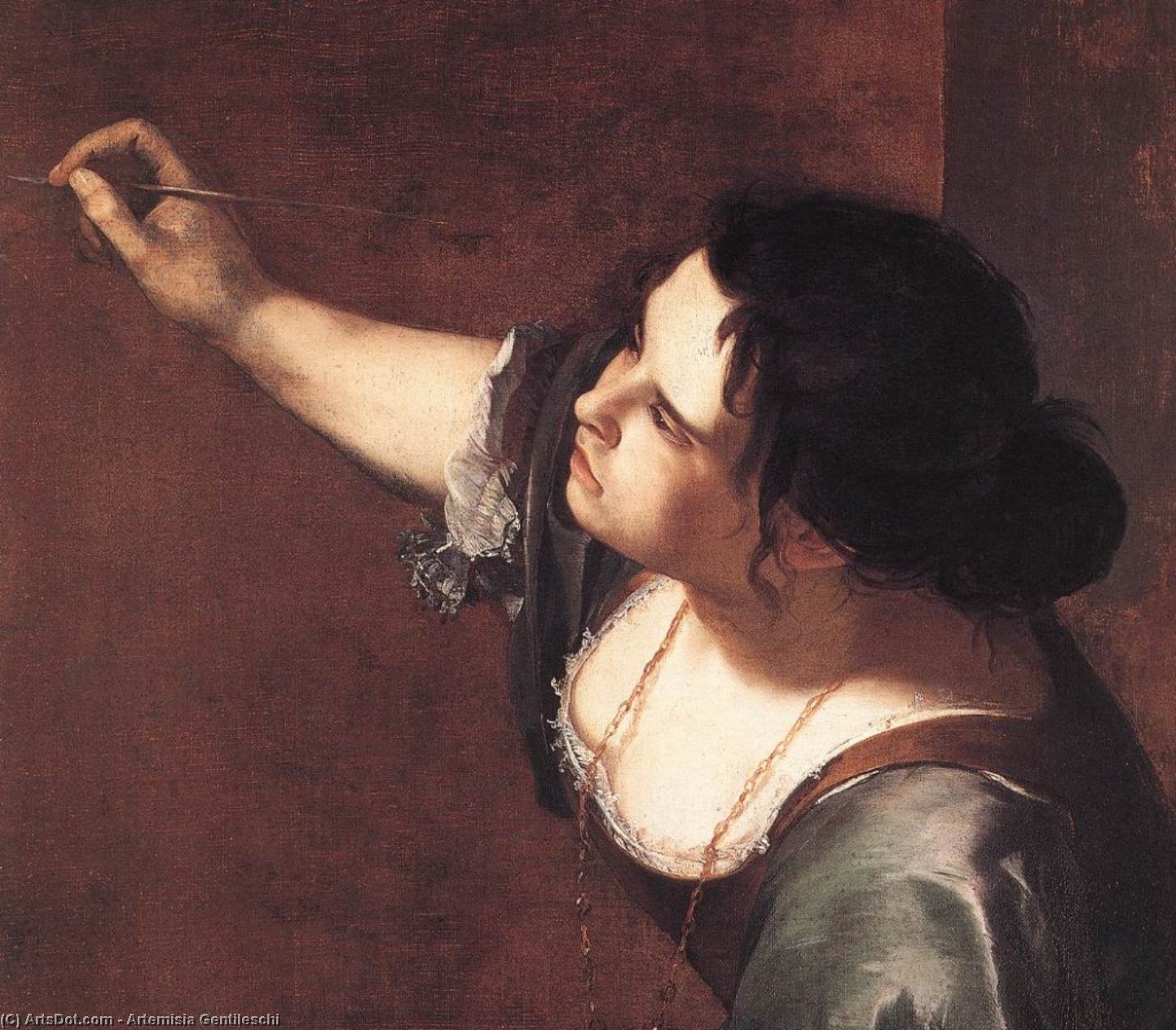 Wikioo.org - The Encyclopedia of Fine Arts - Painting, Artwork by Artemisia Gentileschi - Self-Portrait as the Allegory of Painting (detail)