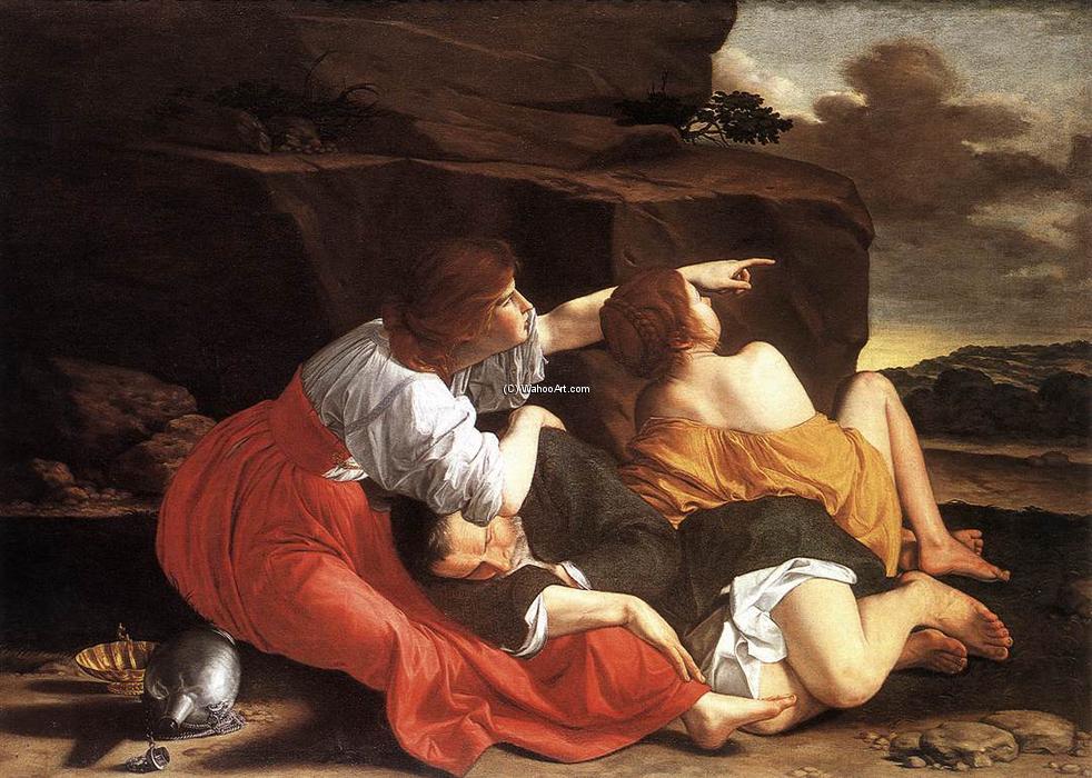 Wikioo.org - The Encyclopedia of Fine Arts - Painting, Artwork by Orazio Gentileschi - Lot and his Daughters