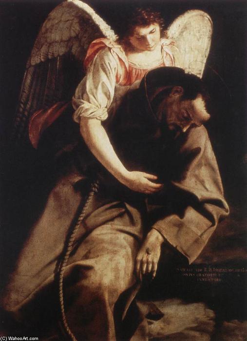 Wikioo.org – La Enciclopedia de las Bellas Artes - Pintura, Obras de arte de Orazio Gentileschi - San Francis y el Angel