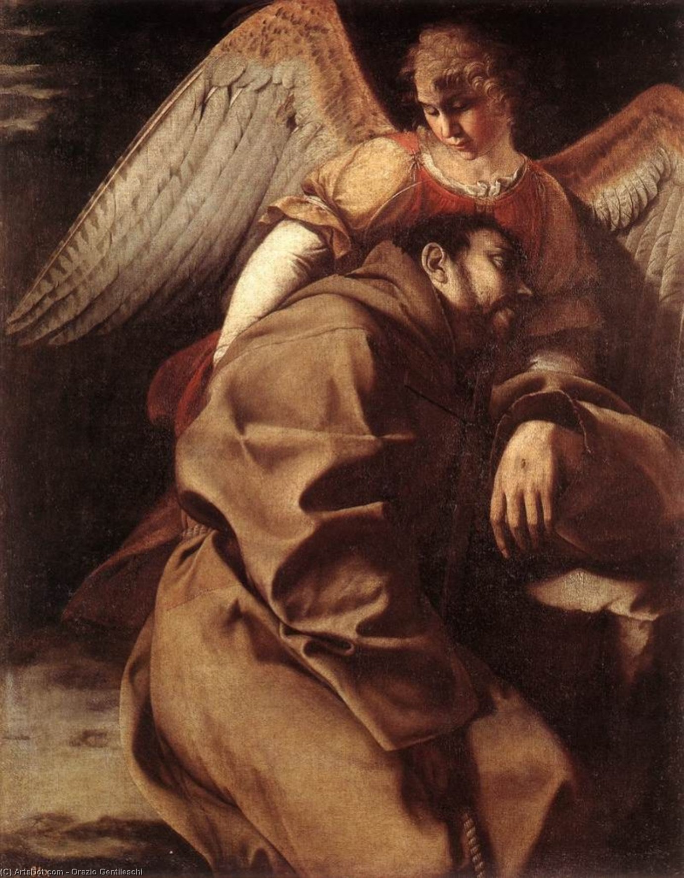 WikiOO.org - 백과 사전 - 회화, 삽화 Orazio Gentileschi - St Francis Supported by an Angel