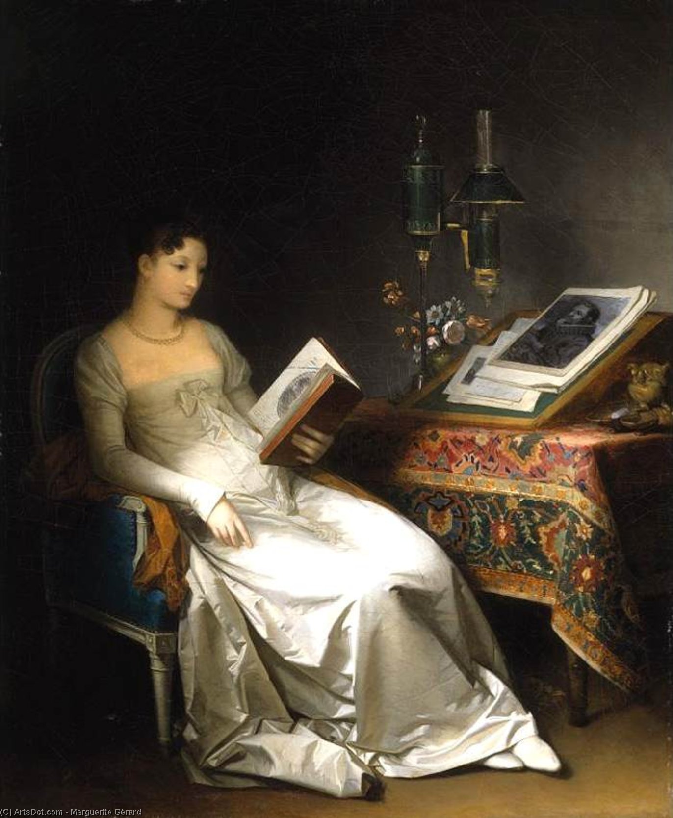 Wikioo.org – La Enciclopedia de las Bellas Artes - Pintura, Obras de arte de Marguerite Gérard - dama leyendo cómo  un  el interior