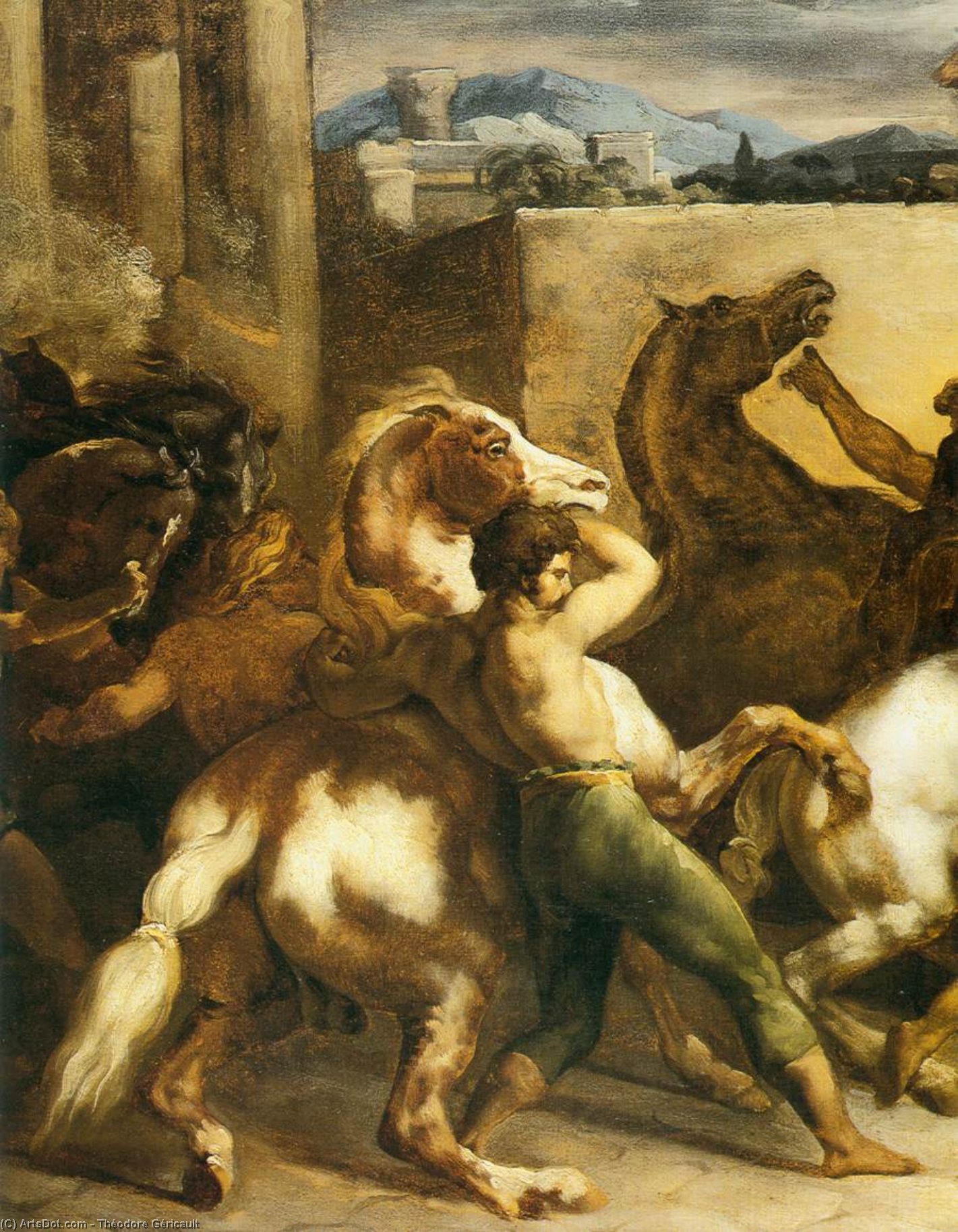 Wikioo.org – L'Enciclopedia delle Belle Arti - Pittura, Opere di Jean-Louis André Théodore Géricault - Riderless corse di cavalli particolare