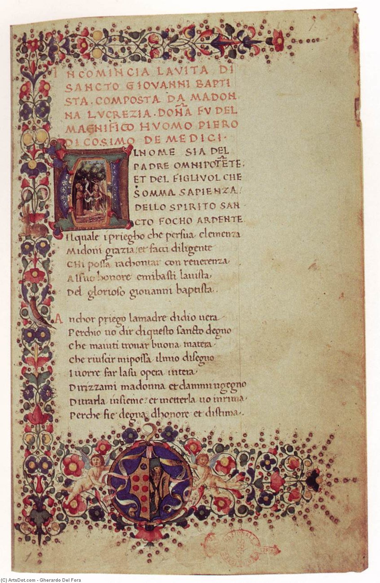 Wikioo.org - The Encyclopedia of Fine Arts - Painting, Artwork by Gherardo Del Fora - Manuscript with Poems by Lucrezia Tornabuoni