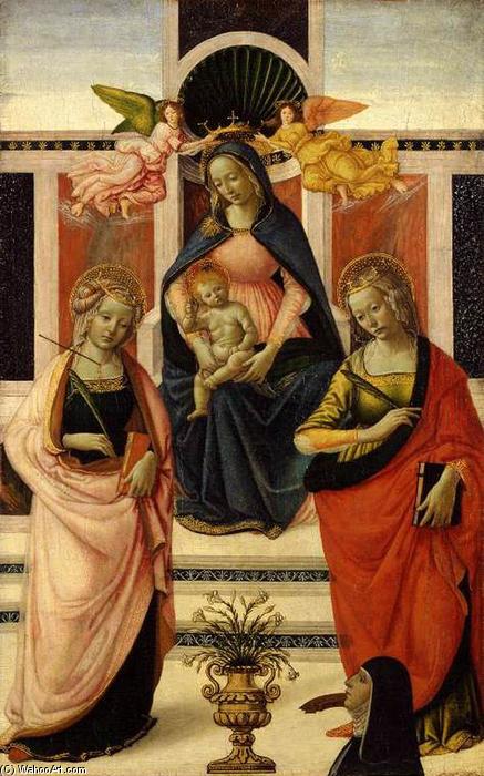 Wikioo.org - The Encyclopedia of Fine Arts - Painting, Artwork by Davide Ghirlandaio - Virgin and Child Enthroned between St Ursula and St Catherine