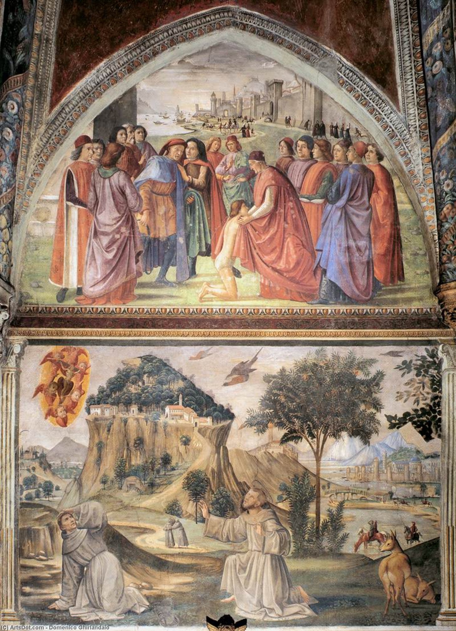 Wikioo.org - Die Enzyklopädie bildender Kunst - Malerei, Kunstwerk von Domenico Ghirlandaio - Links wand von dem Sassetti Kapelle ( ausschnitt )