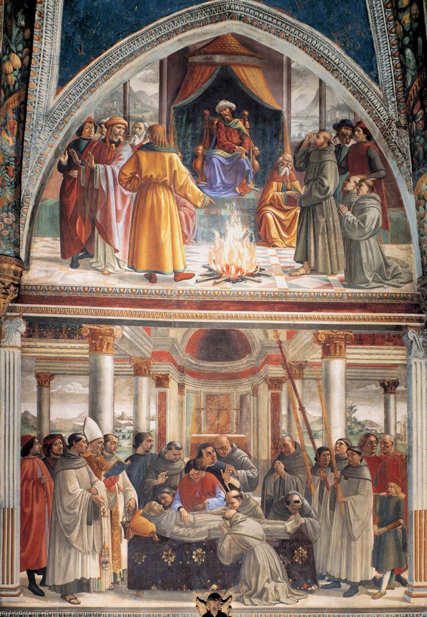 Wikoo.org - موسوعة الفنون الجميلة - اللوحة، العمل الفني Domenico Ghirlandaio - Right wall of the Sassetti Chapel (detail)