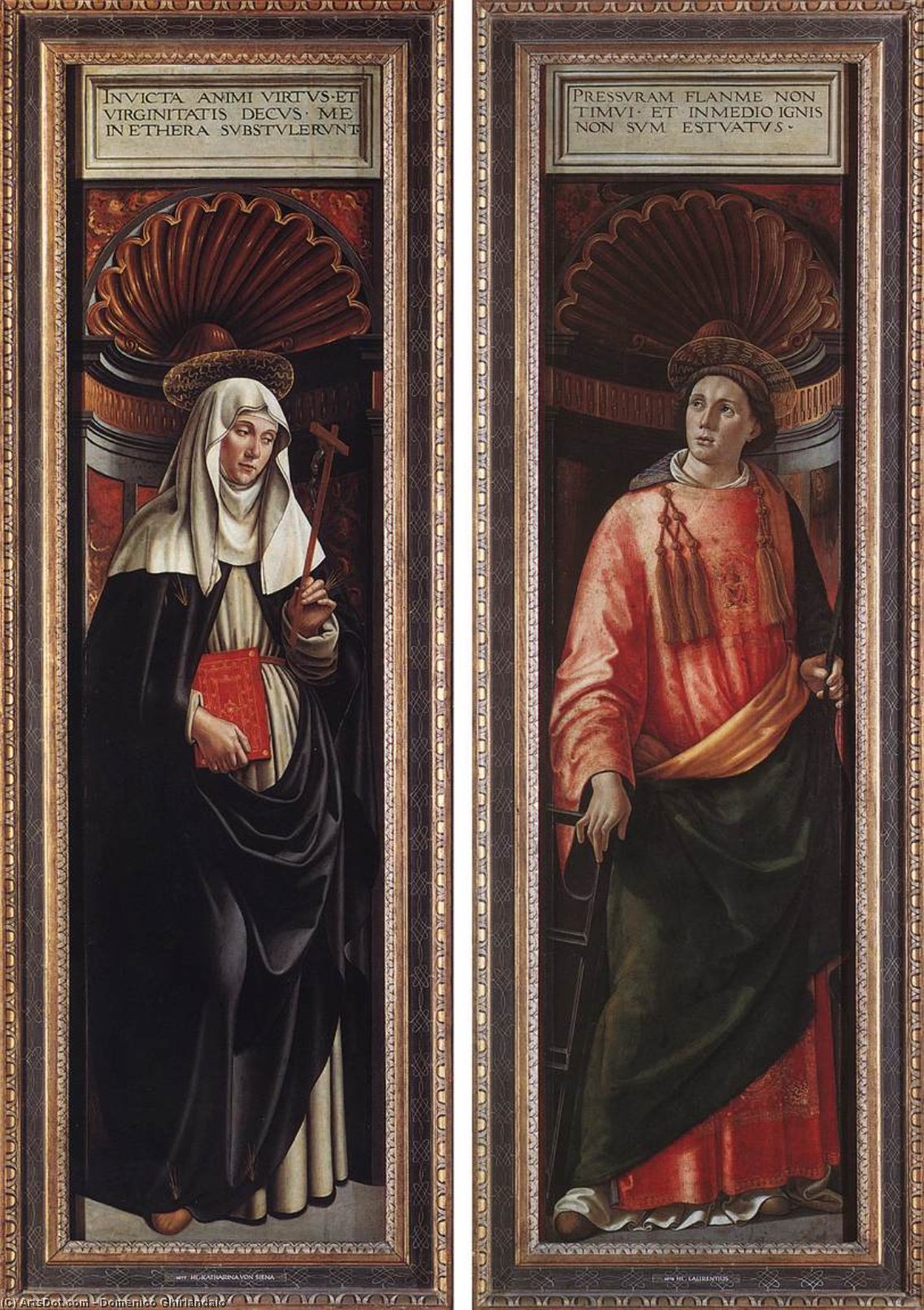 Wikioo.org - The Encyclopedia of Fine Arts - Painting, Artwork by Domenico Ghirlandaio - St Catherine of Siena and St Lawrence