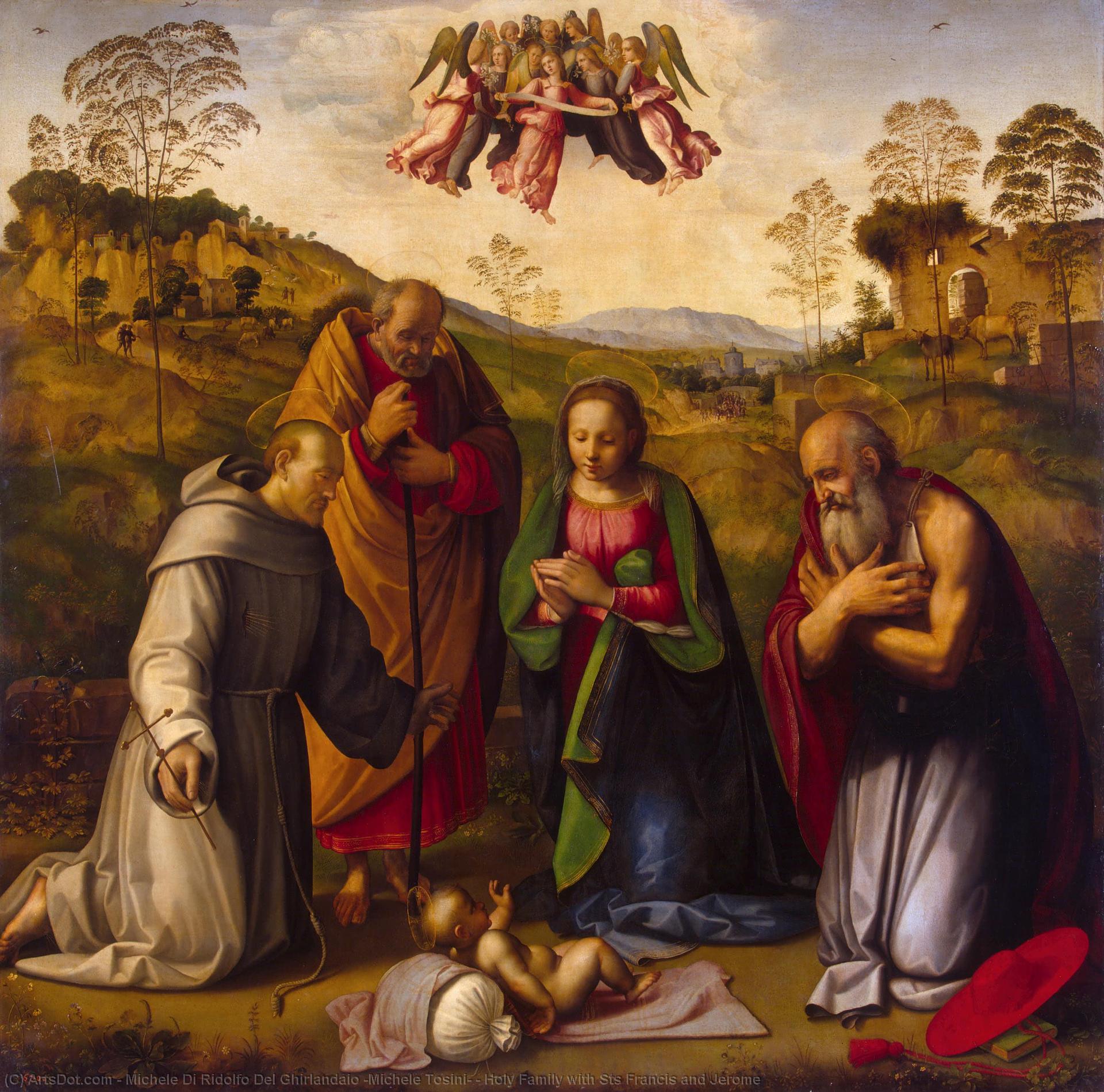 Wikioo.org - The Encyclopedia of Fine Arts - Painting, Artwork by Michele Di Ridolfo Del Ghirlandaio (Michele Tosini) - Holy Family with Sts Francis and Jerome