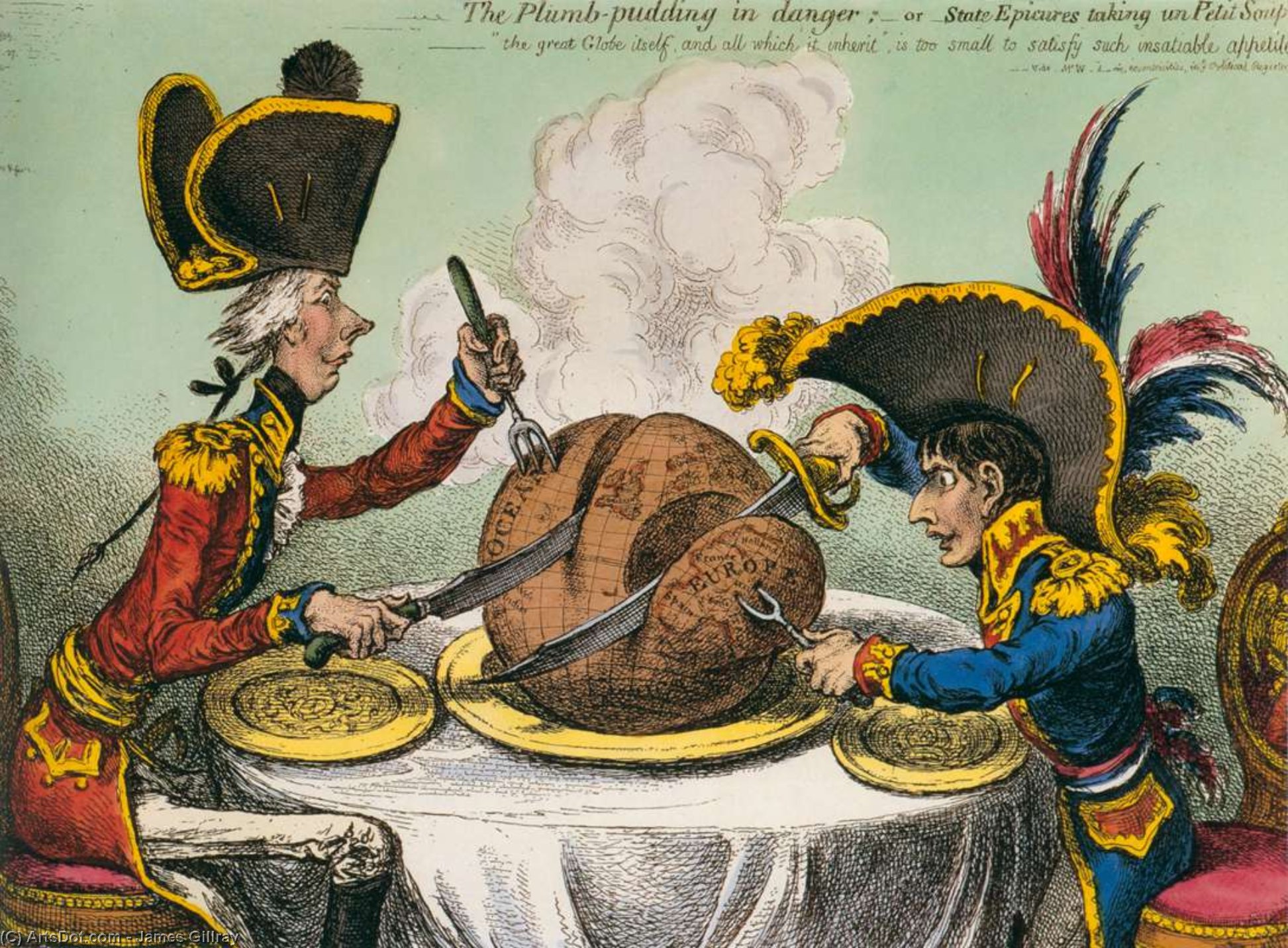 Wikioo.org - The Encyclopedia of Fine Arts - Painting, Artwork by James Gillray - The Plum-Pudding in Danger