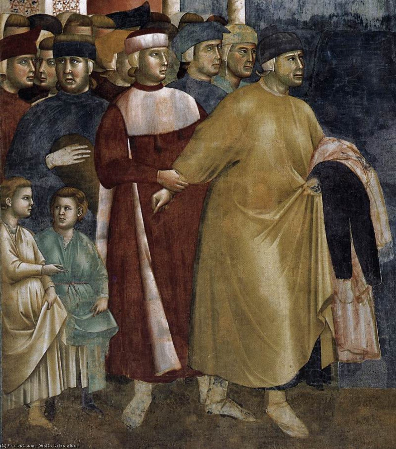 Wikioo.org – L'Enciclopedia delle Belle Arti - Pittura, Opere di Giotto Di Bondone - leggenda di san francesco : 5 . rinuncia ai beni mondani ( particolare )