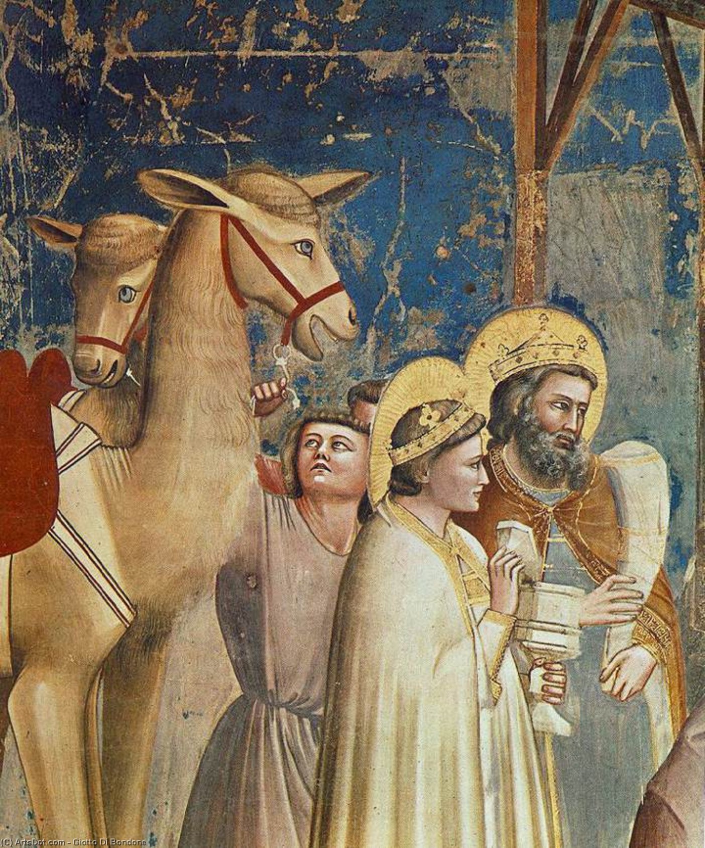 Wikioo.org – L'Enciclopedia delle Belle Arti - Pittura, Opere di Giotto Di Bondone - No . 18 scene dal vita di cristo : 2 . adorazione dei magi ( particolare )