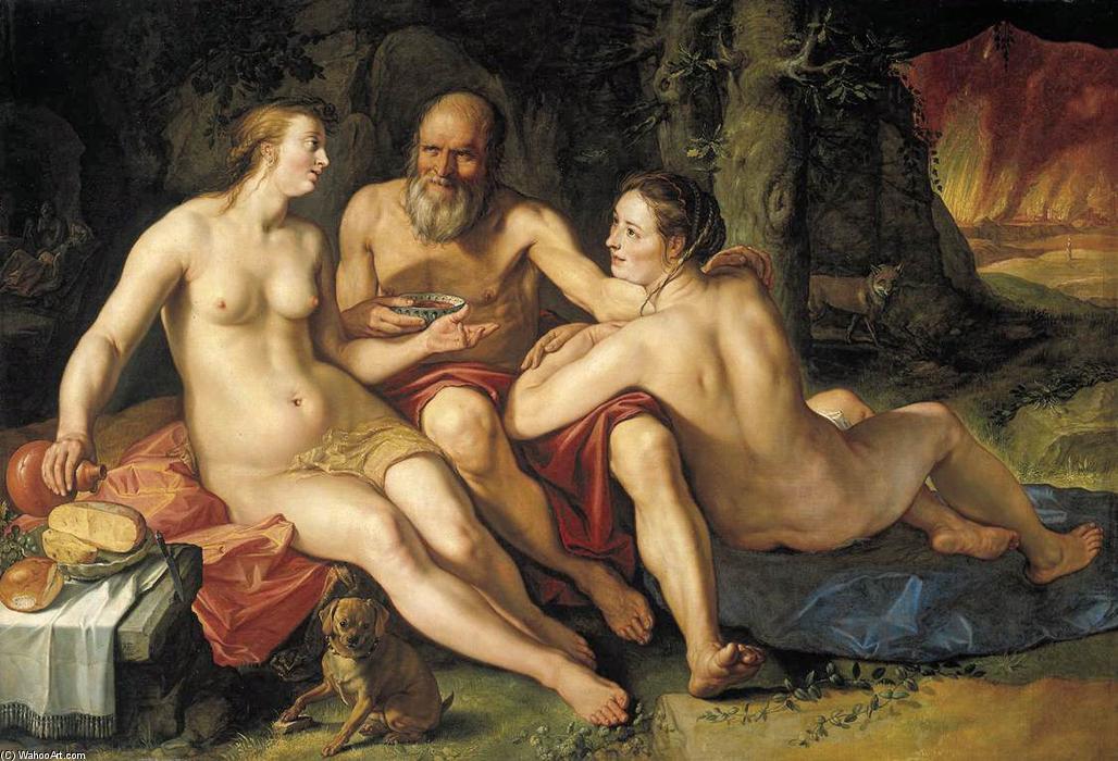 WikiOO.org - Encyclopedia of Fine Arts - Schilderen, Artwork Hendrick Goltzius - Lot and his Daughters