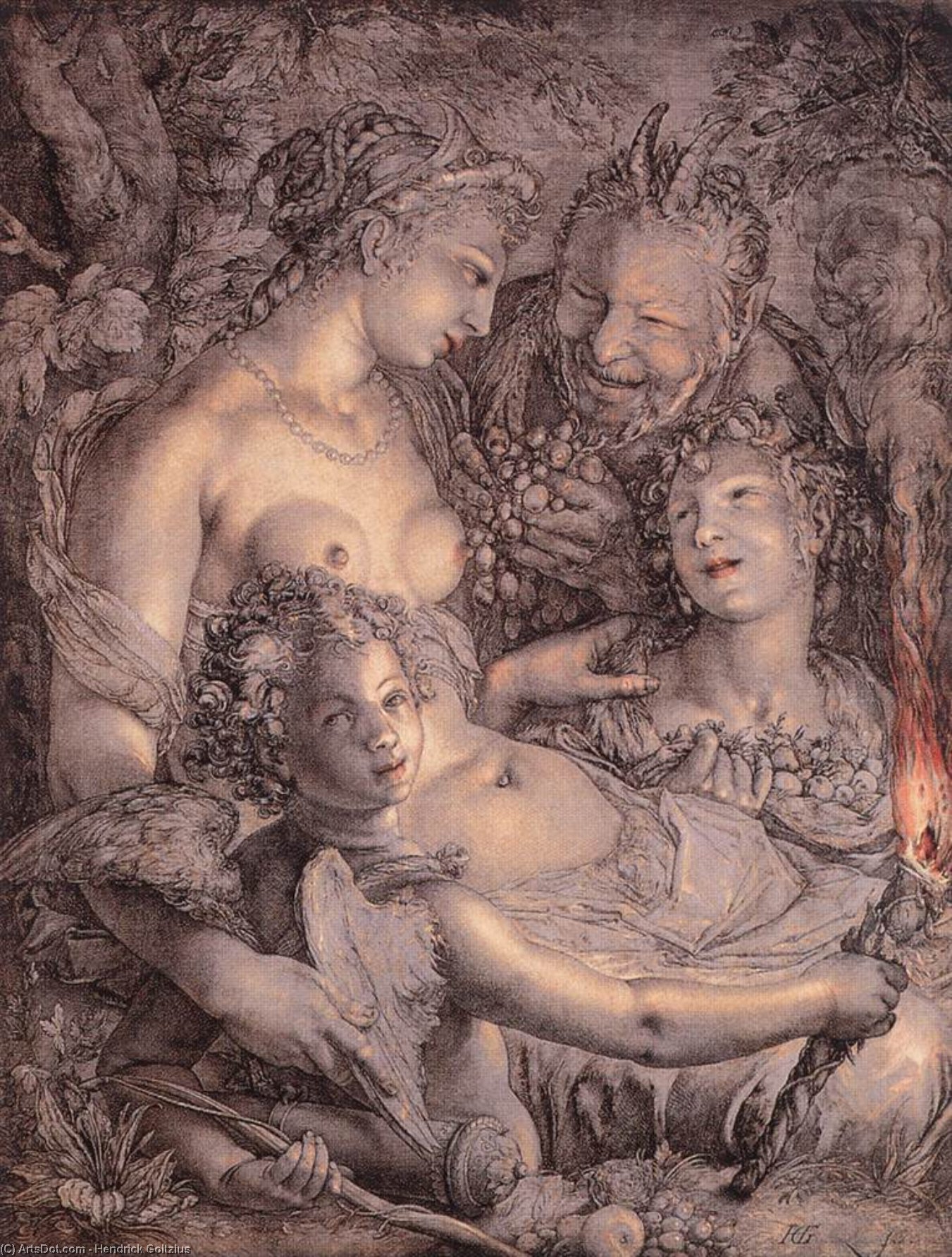 WikiOO.org - Encyclopedia of Fine Arts - Maalaus, taideteos Hendrick Goltzius - Without Ceres and Bacchus, Venus would Freeze