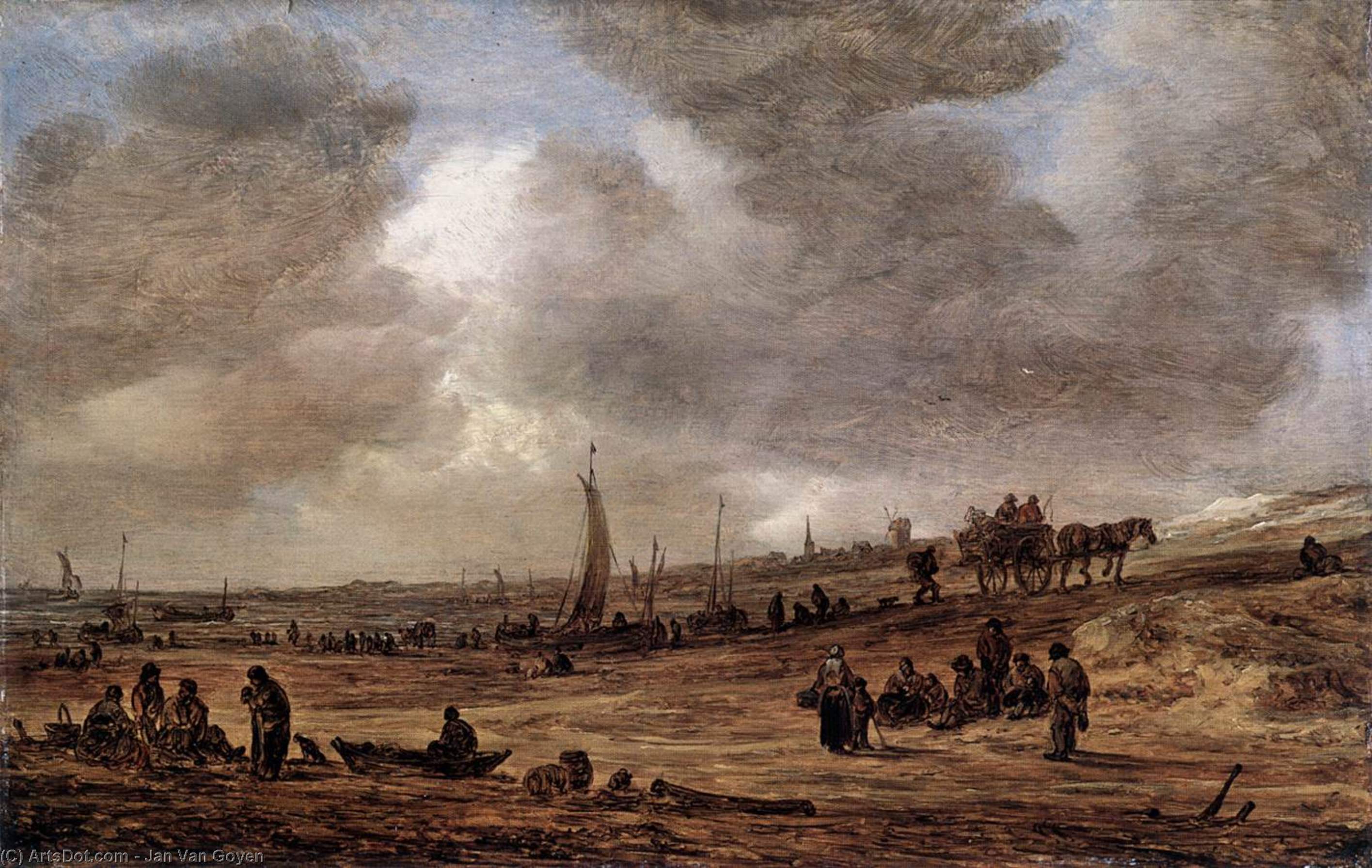 Wikioo.org - The Encyclopedia of Fine Arts - Painting, Artwork by Jan Van Goyen - A Beach with Fishing Boats