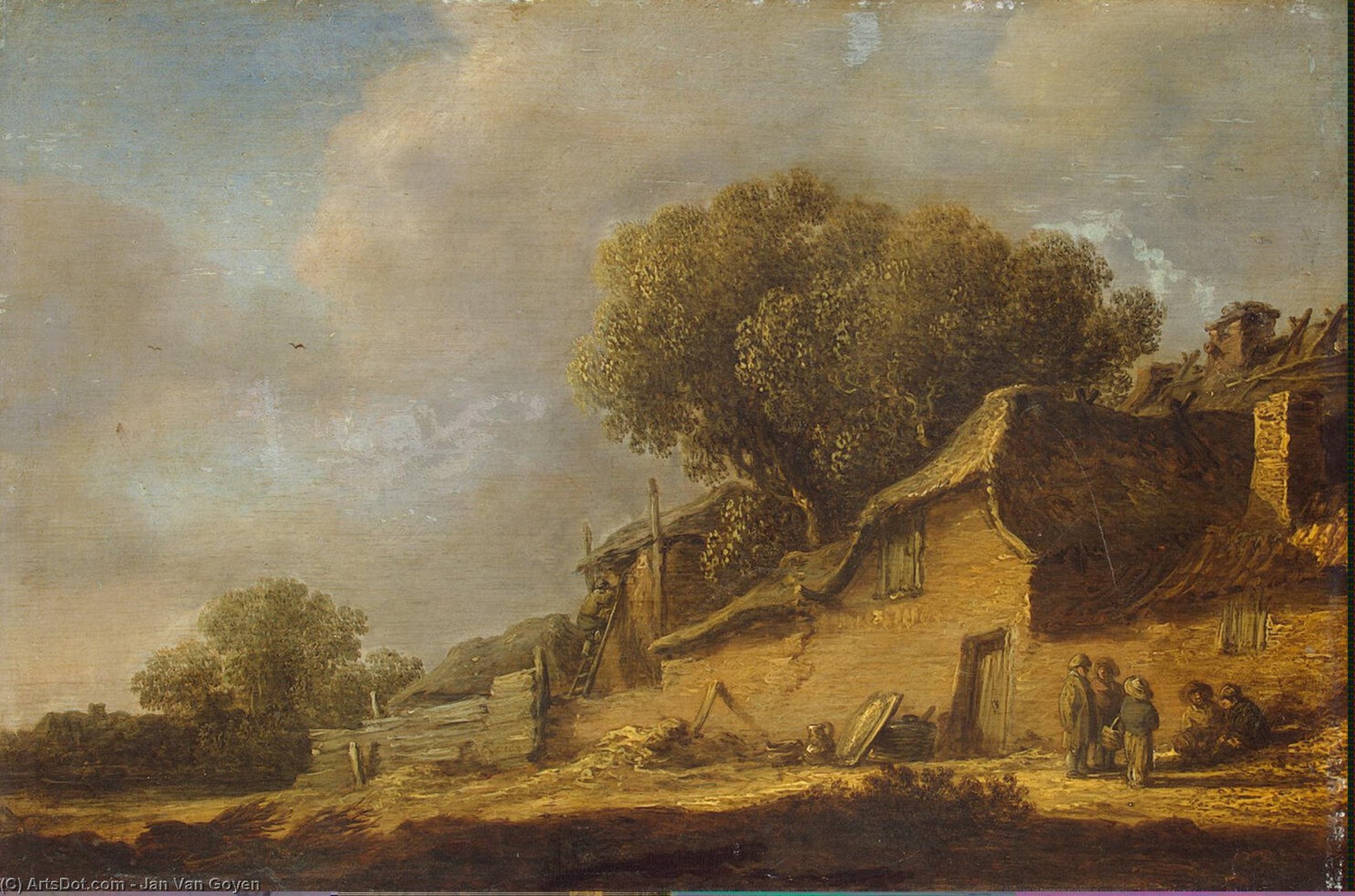 Wikioo.org – La Enciclopedia de las Bellas Artes - Pintura, Obras de arte de Jan Van Goyen - paisaje con una campesinas  cabaña