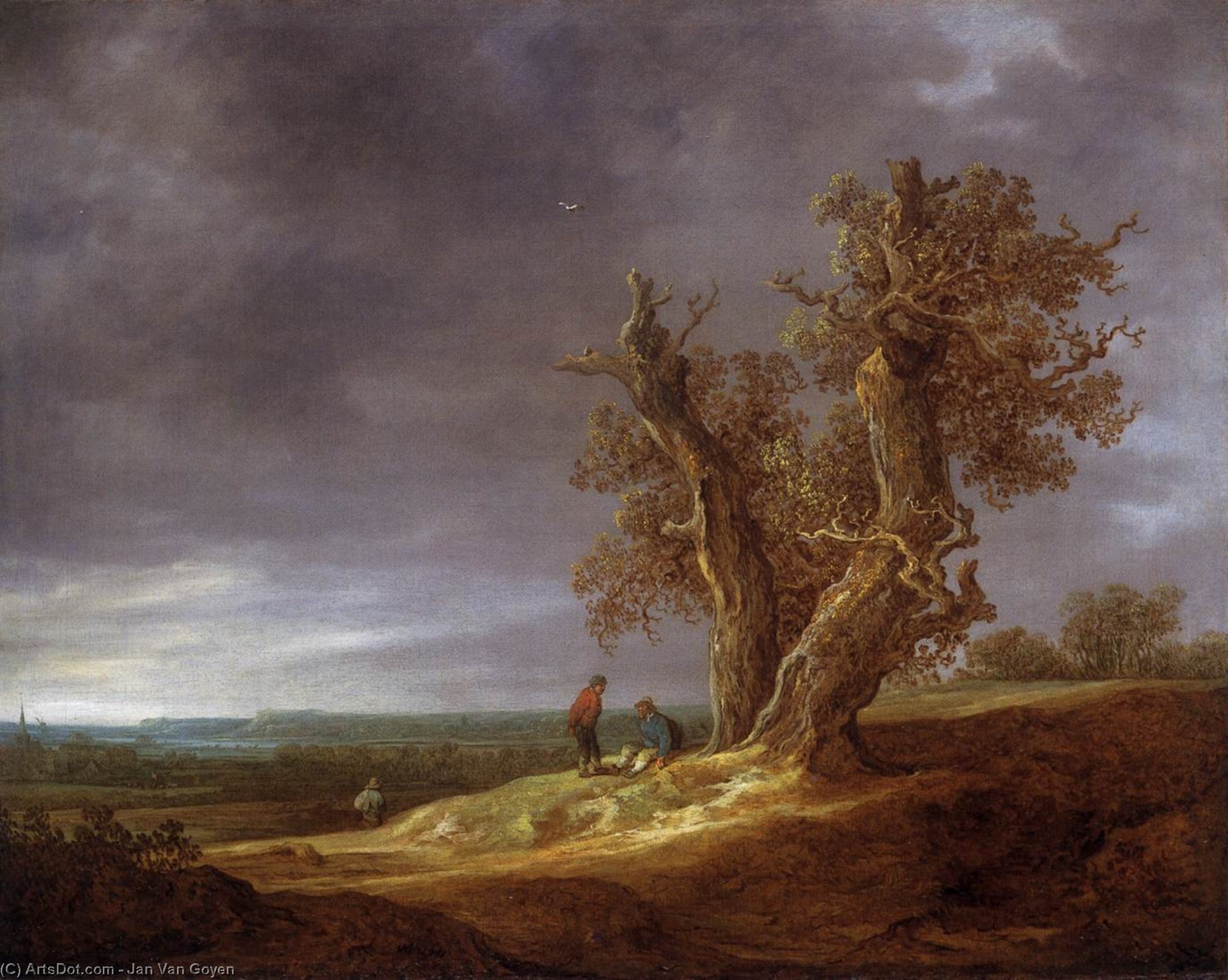 Wikioo.org – L'Enciclopedia delle Belle Arti - Pittura, Opere di Jan Van Goyen - Paesaggio con due Oaks