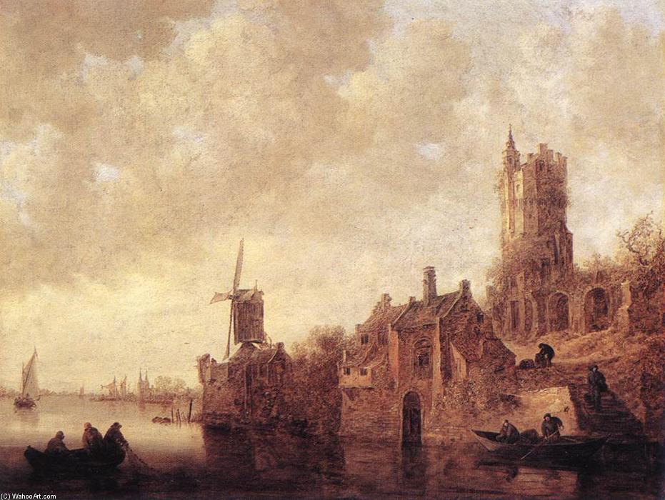 WikiOO.org - دایره المعارف هنرهای زیبا - نقاشی، آثار هنری Jan Van Goyen - River Landscape with a Windmill and a Ruined Castle