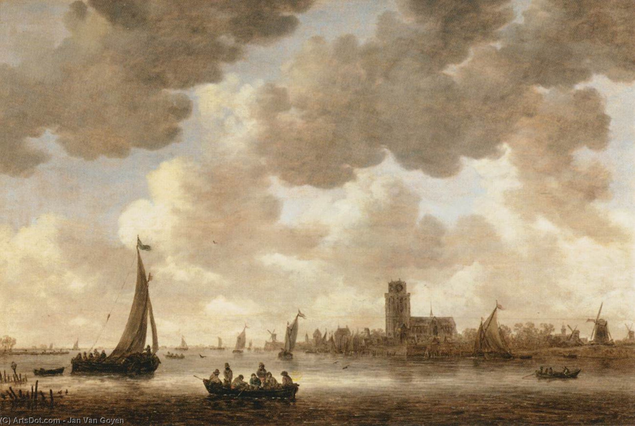 Wikioo.org – La Enciclopedia de las Bellas Artes - Pintura, Obras de arte de Jan Van Goyen - la meuse a Dordrecht con el groote kerk
