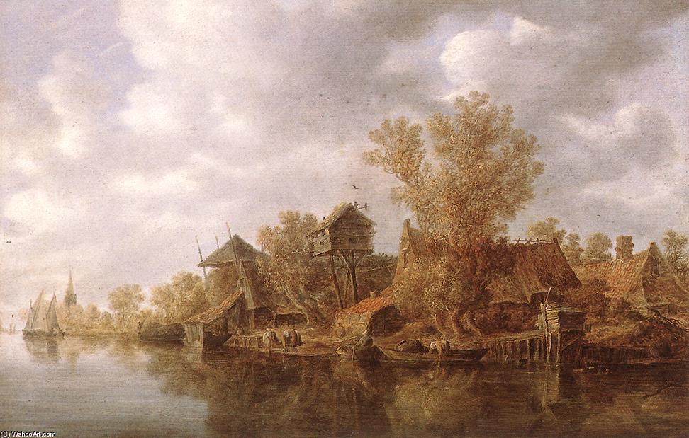 Wikioo.org - The Encyclopedia of Fine Arts - Painting, Artwork by Jan Van Goyen - Village at the River